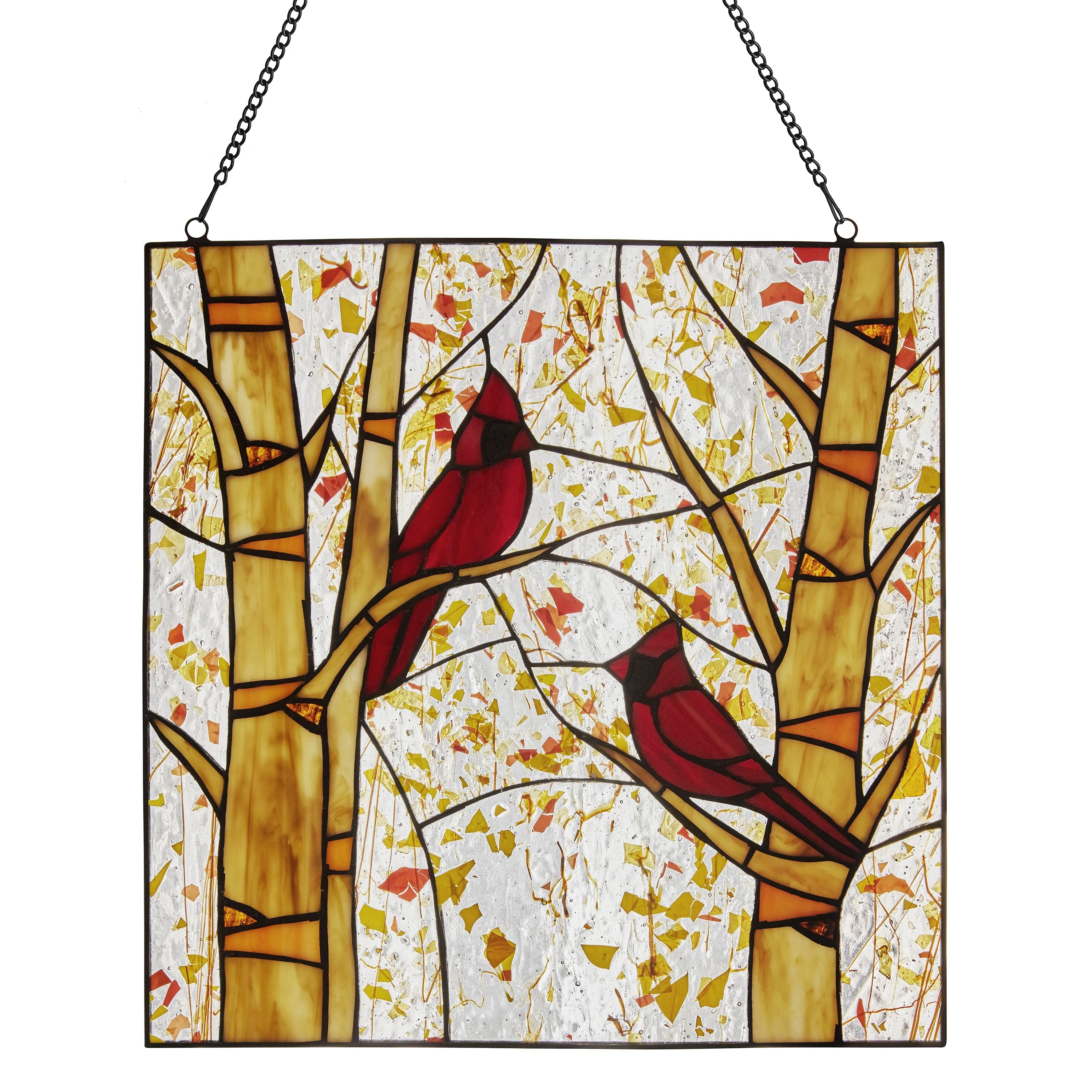 River of Goods Cardinal River of Goods Multicolored Stained Glass Square Window Panel - 14