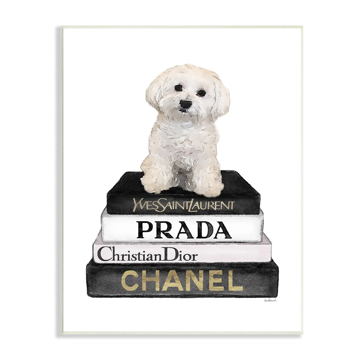 Stupell Maltese Dog Glam Pet Fashion Bookstack Wood Wall Art - White