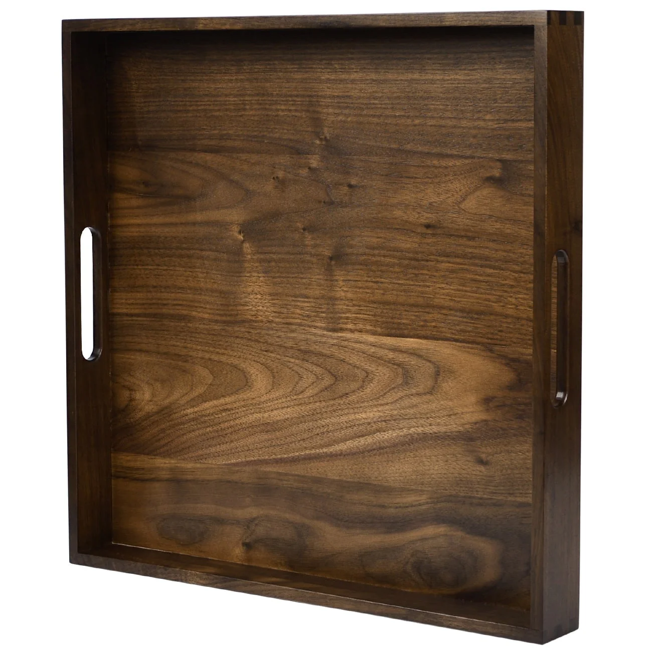 KINWELL Square Black Walnut Wood Serving Tray Ottoman Tray with Handles