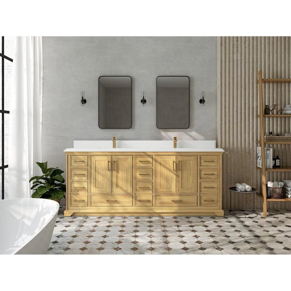 Willow Collections 84 in. W x 22 in. D Charlotte Teak Double Sink Bathroom Solid Teak Vanity with Countertop