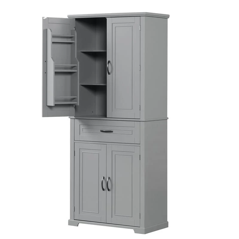 Bathroom Floor Cabinet, Freestanding Storage Cabinet with Doors and Drawer, Kitchen Cupboard with Adjustable Shelf
