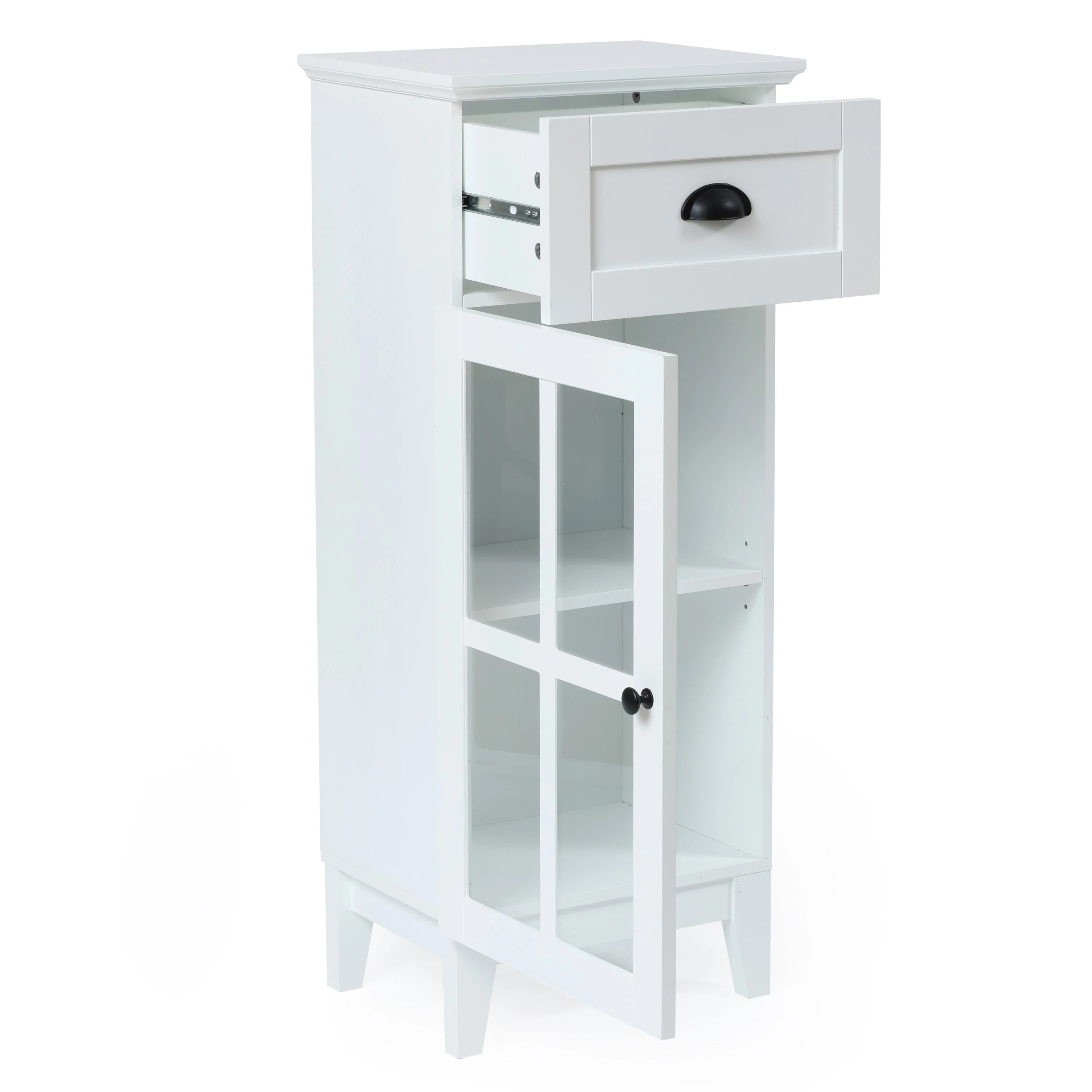White MDF Wood Slim Bathroom Storage Cabinet and End Table - 37