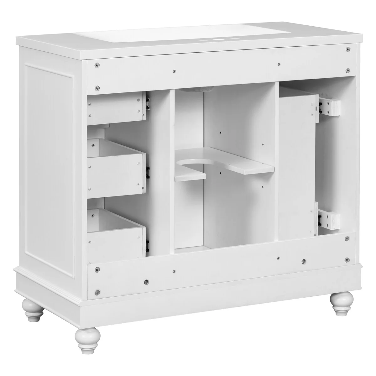 36 in. W Freestanding Bath Vanity with White Resin Sink,4 Drawers and 1 Door