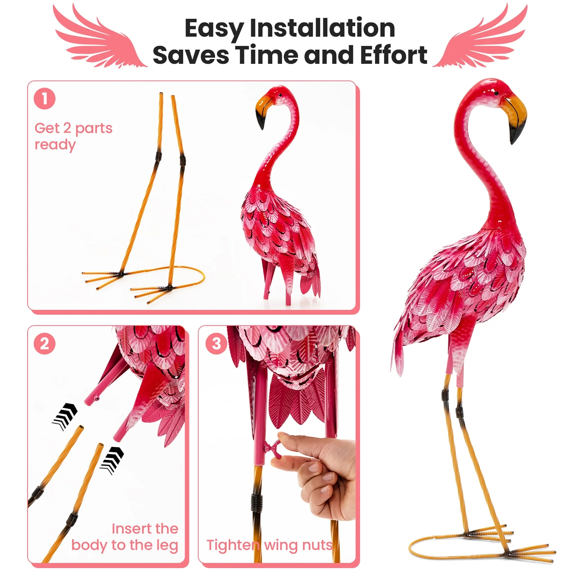 Costway 2-Piece Metal Crane/Flamingo Garden Statue Sculpture Set