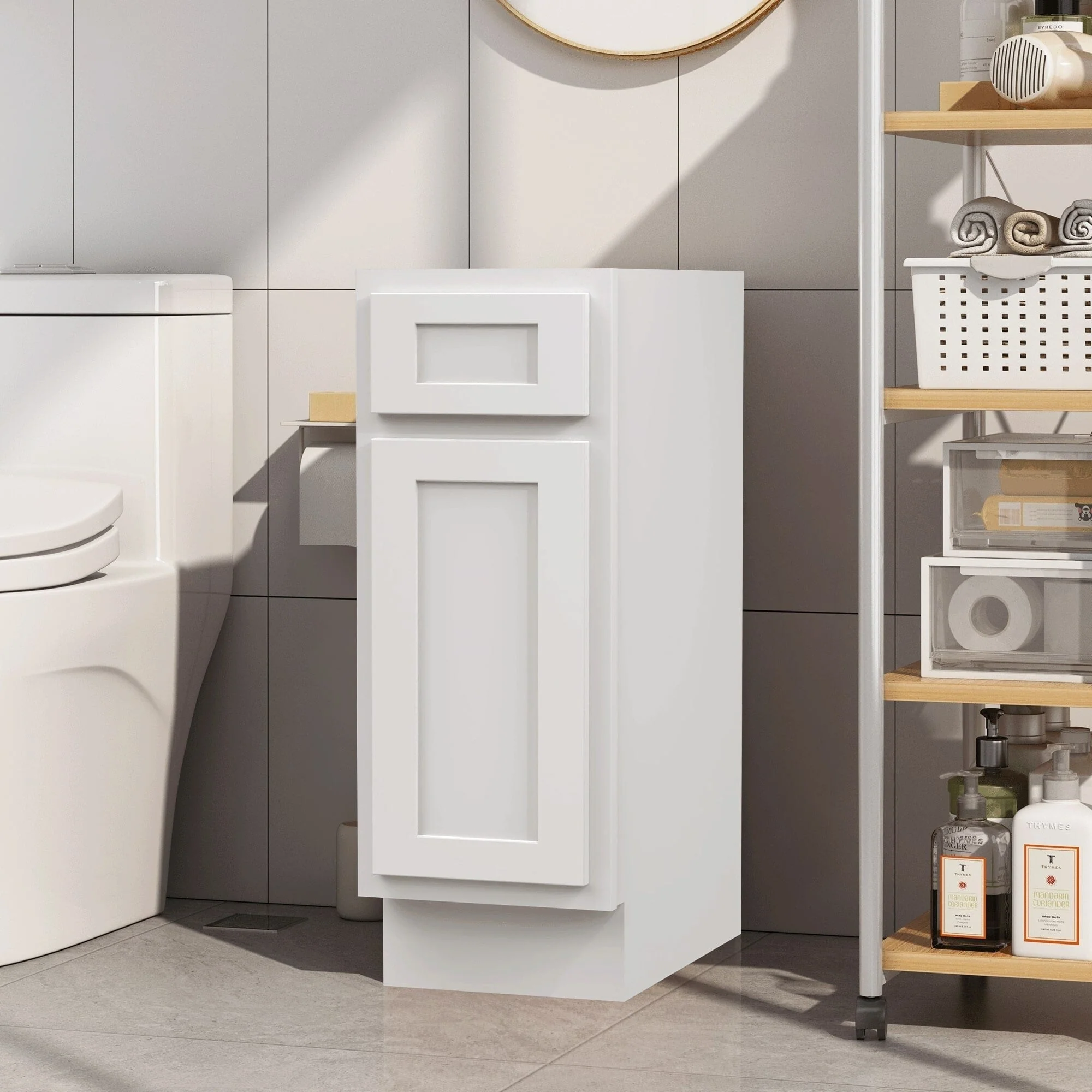 Vanity Art 12 Inch Bathroom Vanity Base Cabinet Single Right Offset Solid Wood Small Bathroom Storage Floor Cabinet