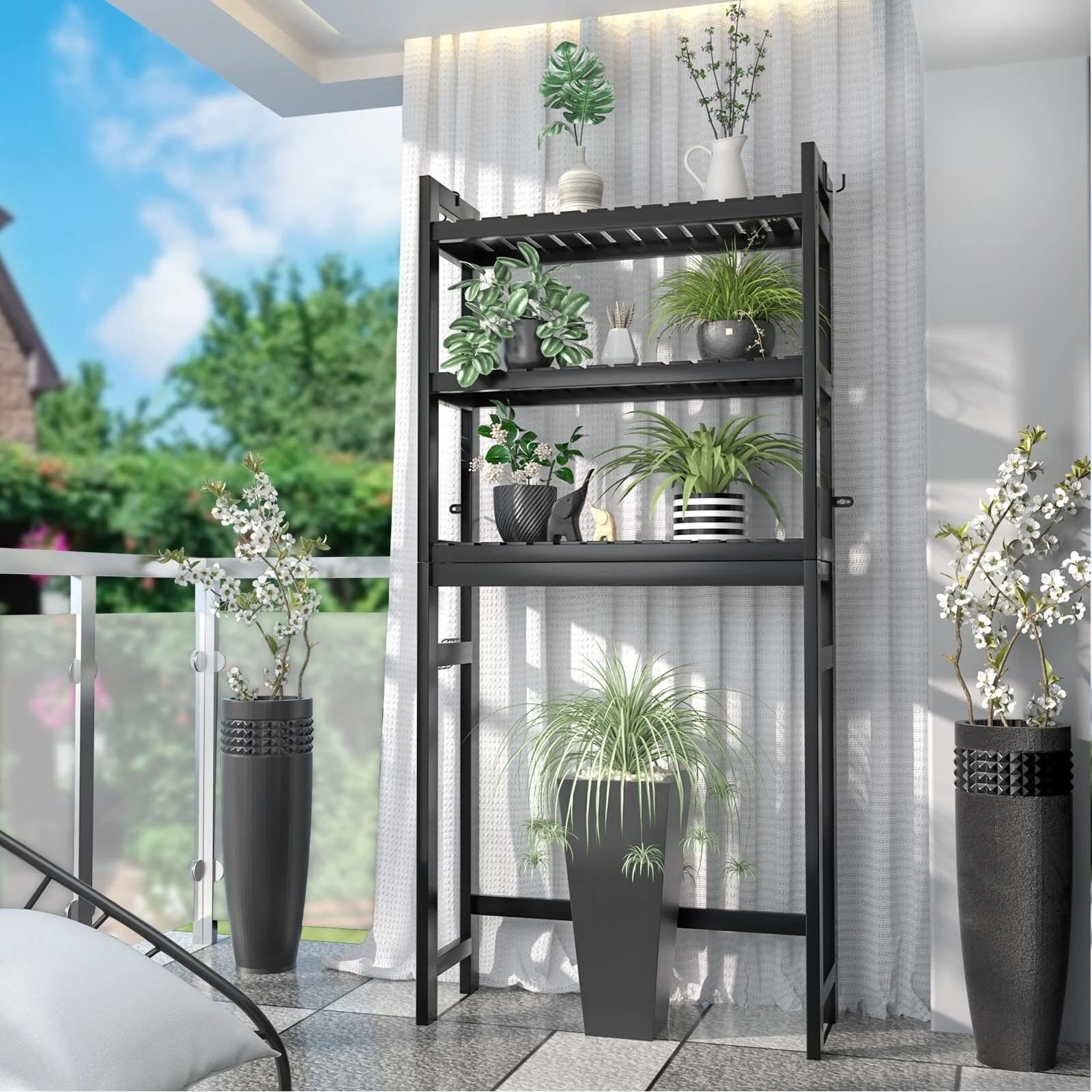 Over The Toilet Storage Shelf, Bamboo 3-Tier Above Toilet Storage Rack with 3 Hooks