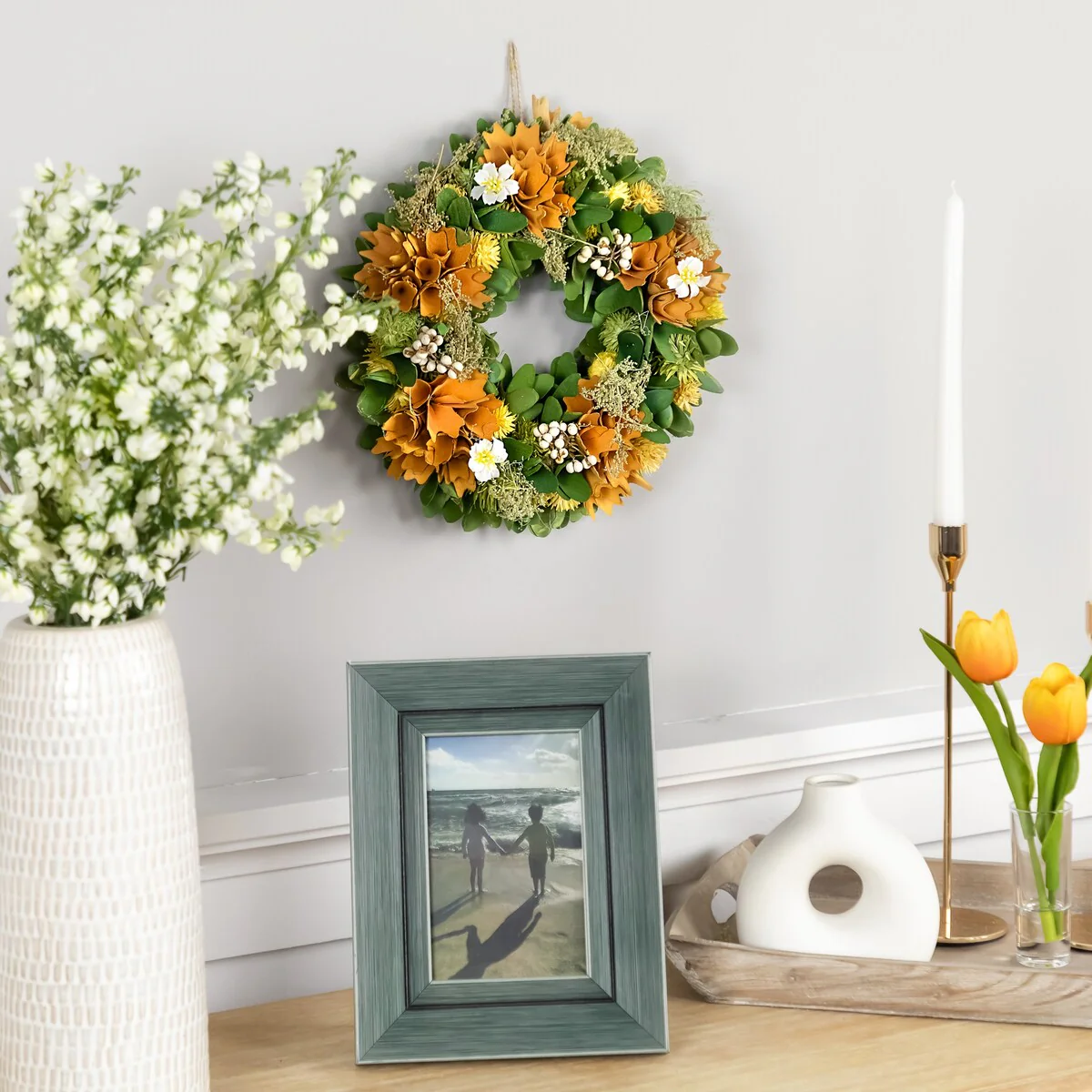 Mixed Floral Artificial Spring Wreath - 11