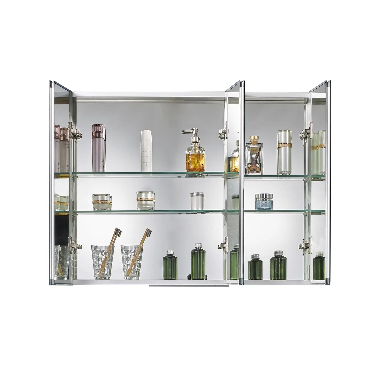 36-in W Modern Three-Door Aluminum Wall Mount Bathroom Mirror Medicine Cabinet - 36-in W x 5-in D x 26-in H