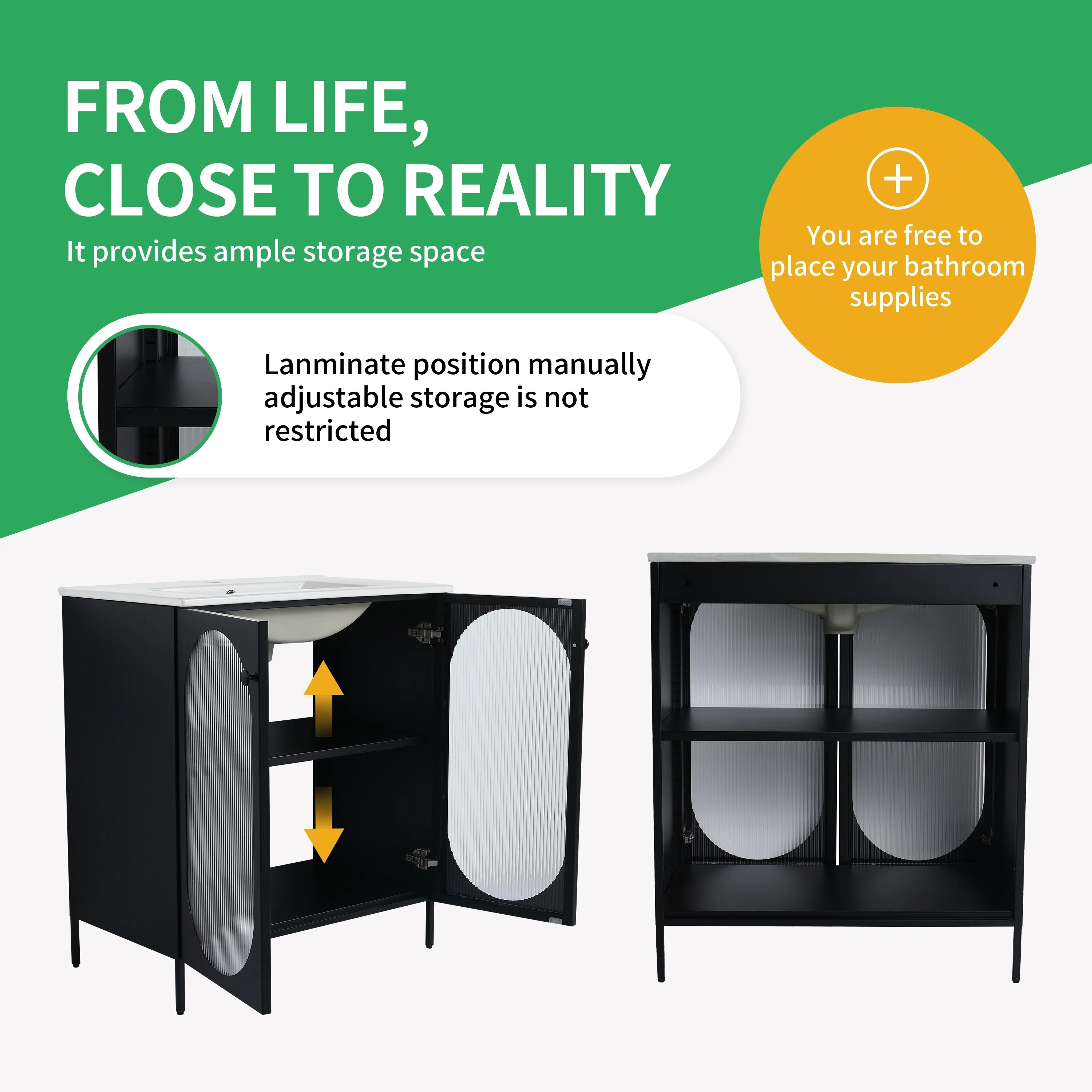 BNK 24/30 inch Freestanding Single Sink Bathroom Vanity with Soft Close Door and 1 adjustable shelf