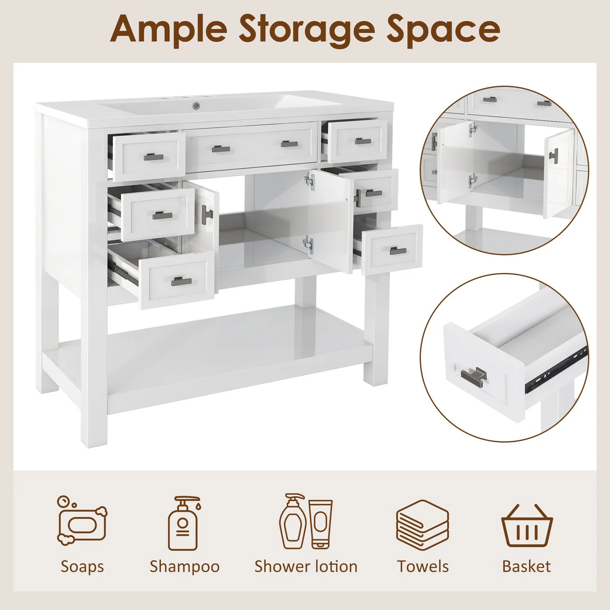 36'' Bathroom Vanity Modern Bathroom Storage Cabinet with 6 Drawers