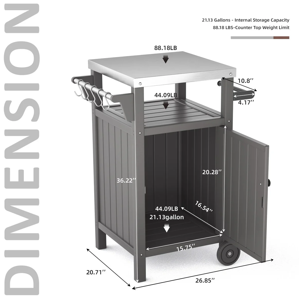 Outdoor Grilling Cart with Stainless Steel Countertop and Storage