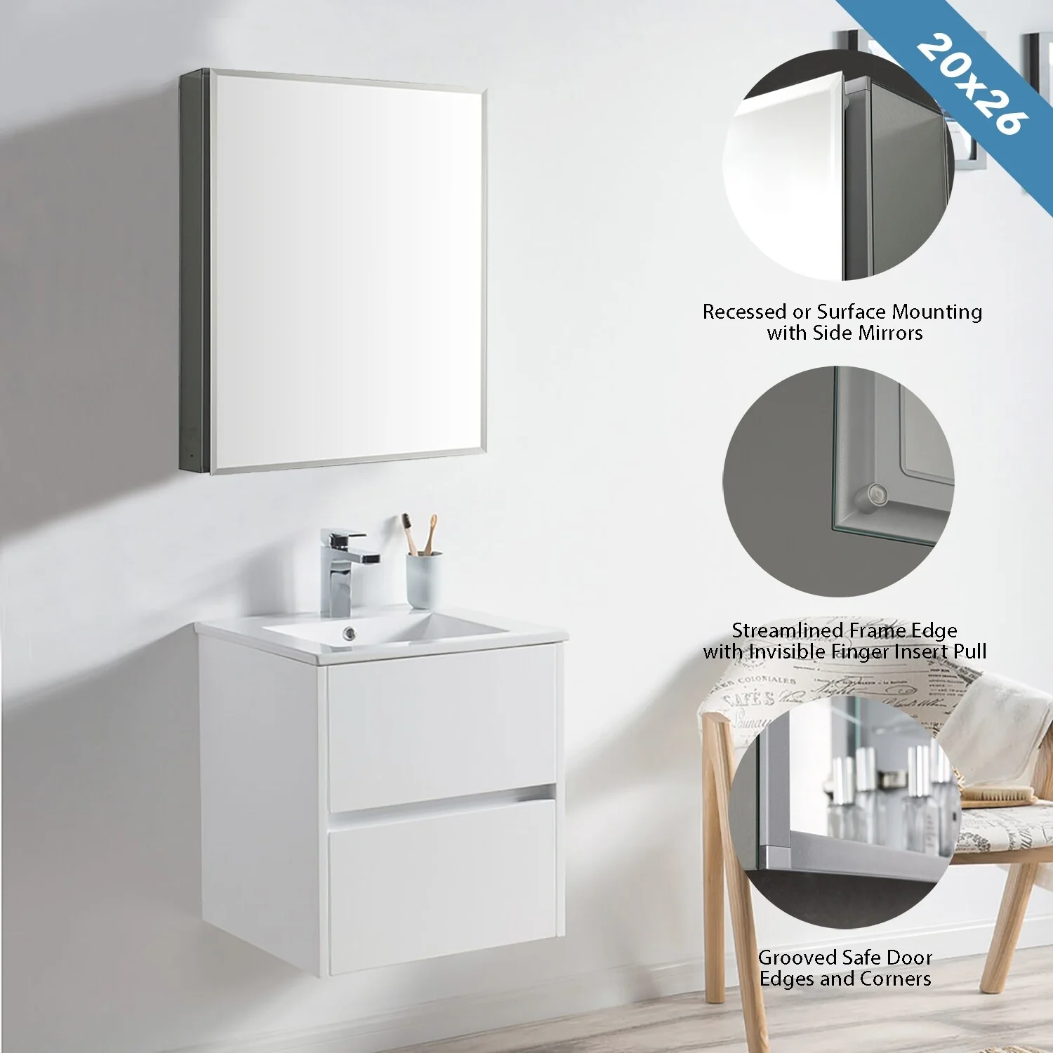 Frameless Aluminum Bathroom Mirror Medicine Cabinet