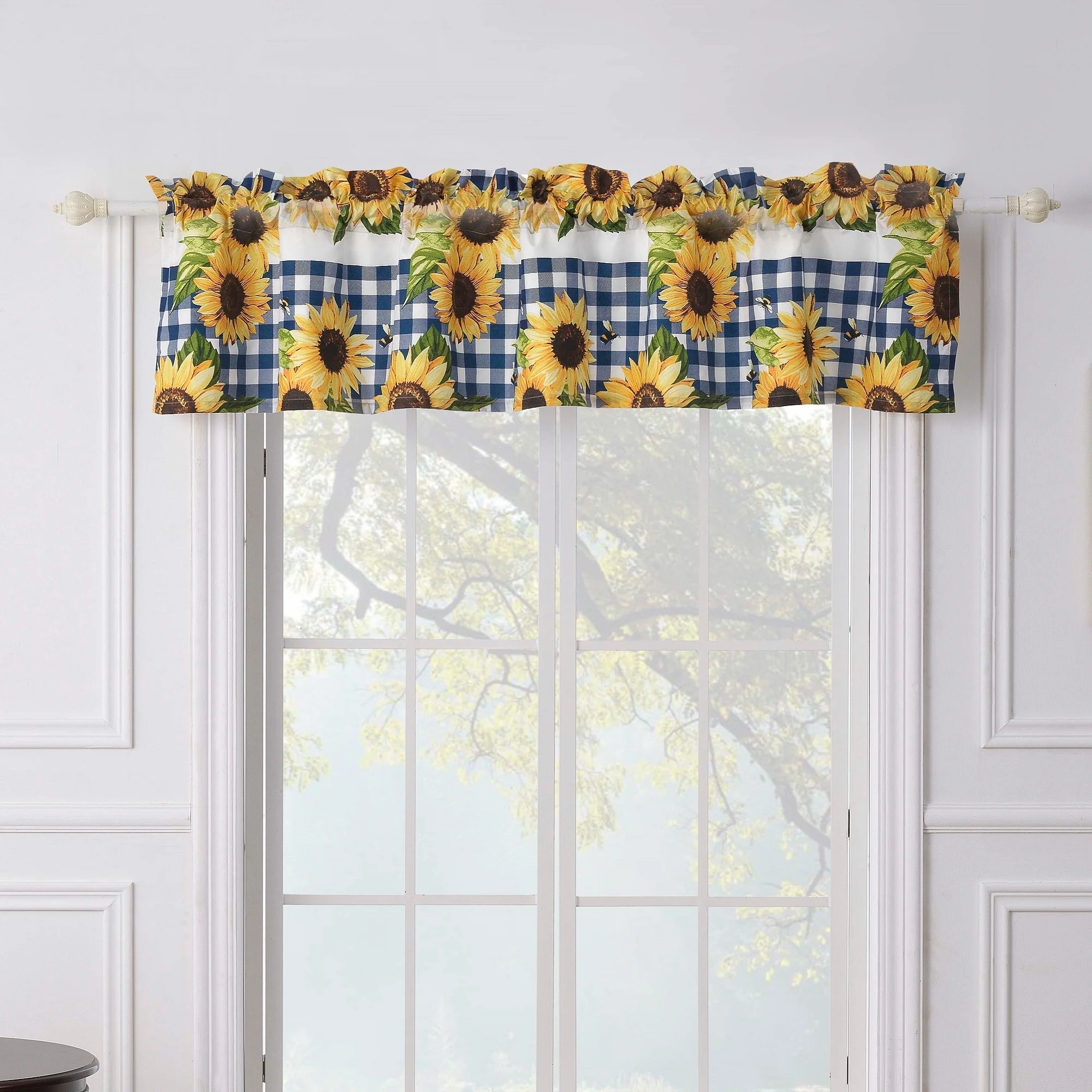 Barefoot Bungalow Sunflower Gingham Check Valance