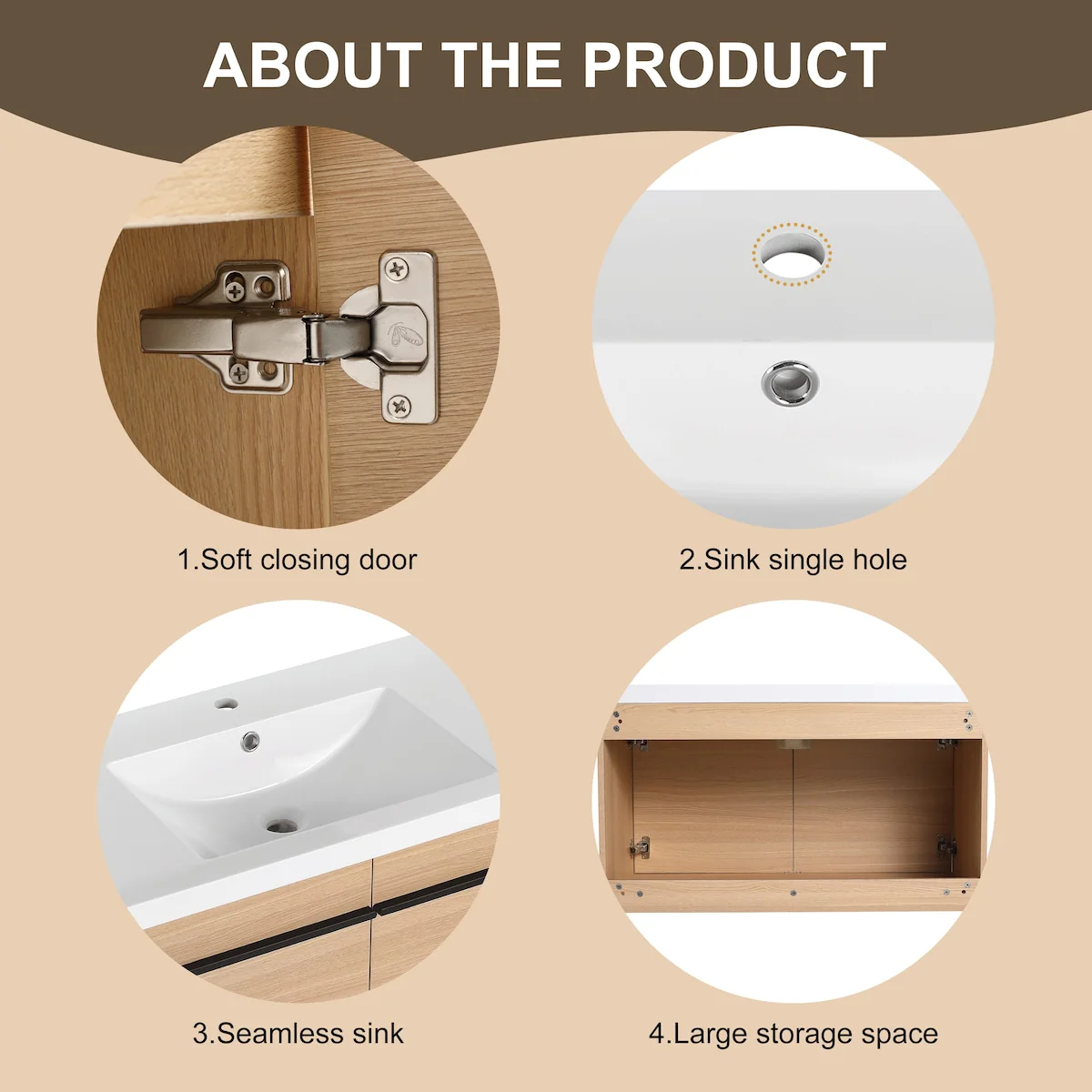 Bathroom Vanity with Resin Countertop Sink & 2 Doors