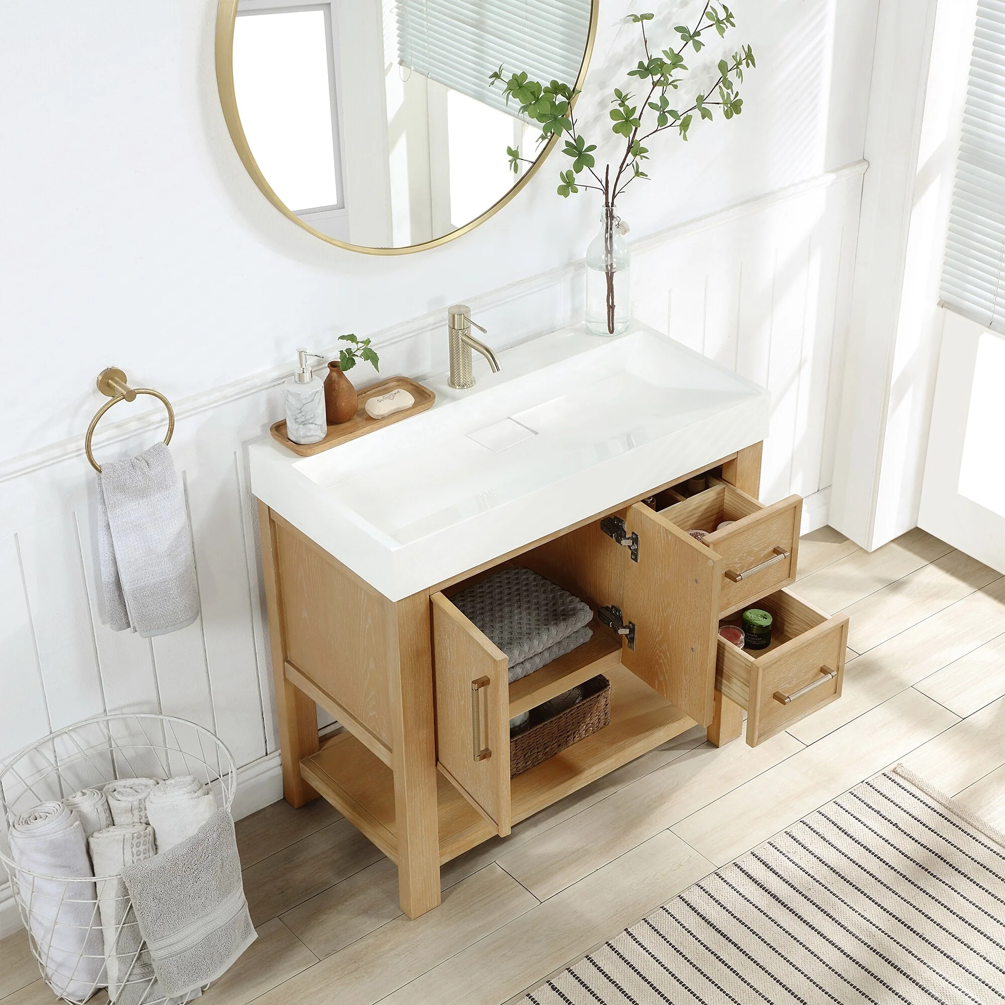 Vera Bath Vanity with Integrated Stone Sink Top and Mirror