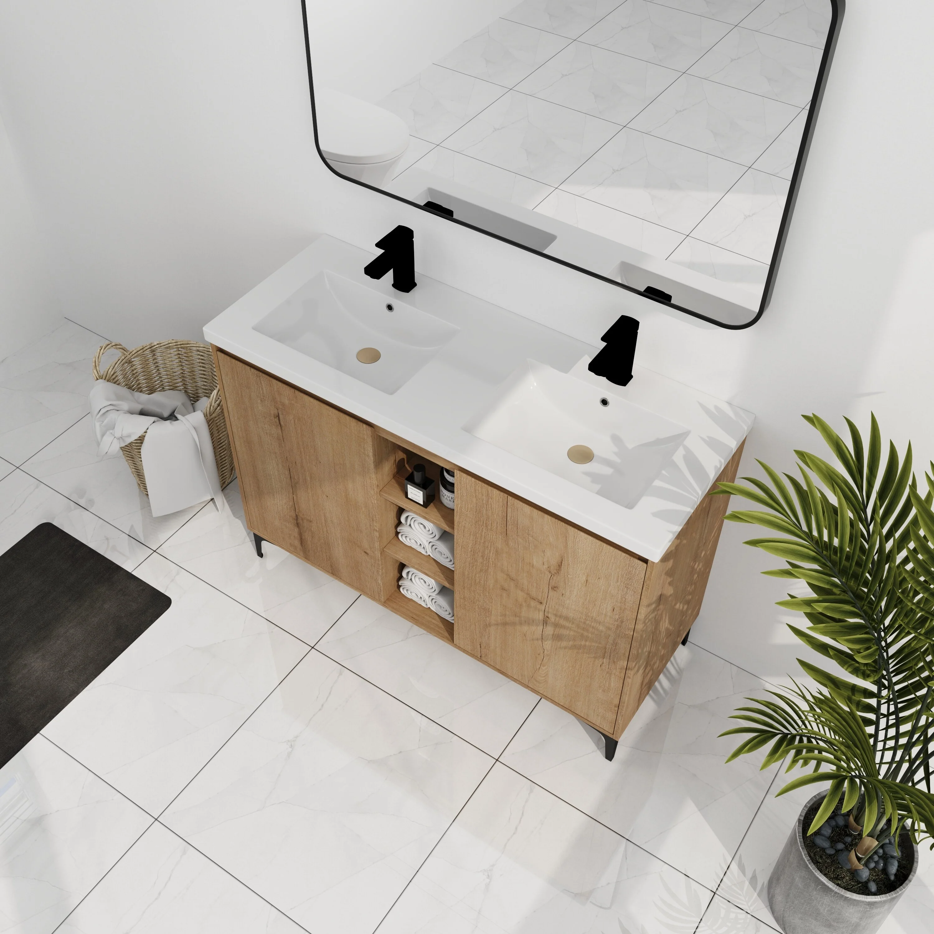 BNK Double Sink Bathroom Vanity in 48 Inch,Bathroom Cabinet with Soft Close Doors&Shelves
