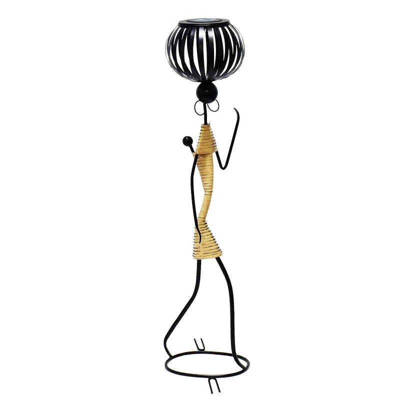 Abstract Tribal Lady Figurine Metal Sculpture On Head with Solar light