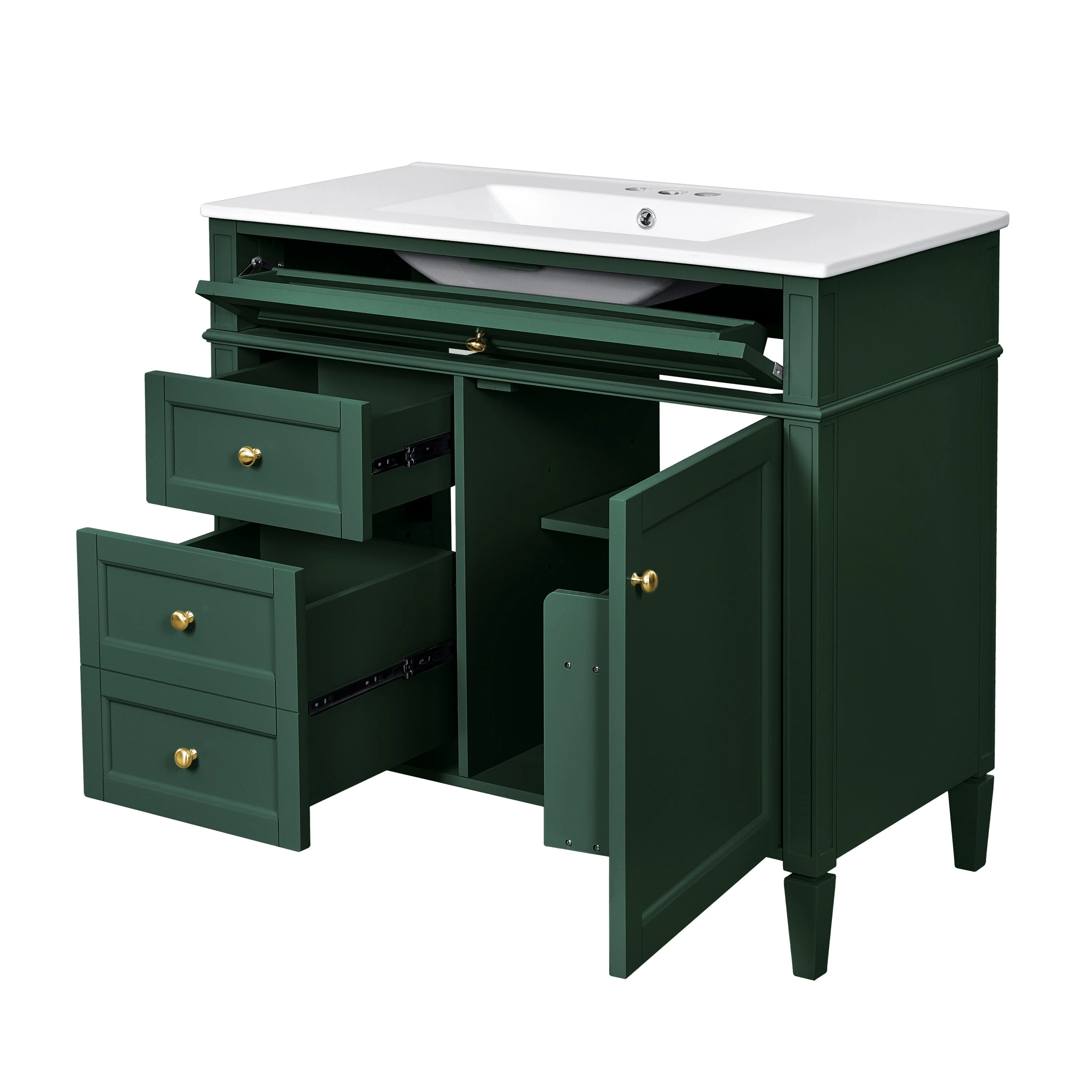 Bathroom Vanity with Single Sink, Bathroom Vanities with 2 Drawers, Bathroom Storage Cabinet with 1 Tip-Out Drawer and 1 Door