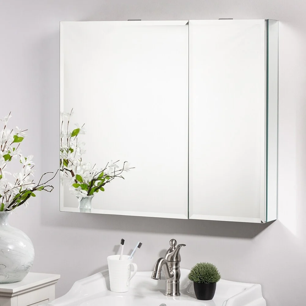 Aluminum Bathroom Mirror Wall Medicine Cabinet with Adjustable Shelves