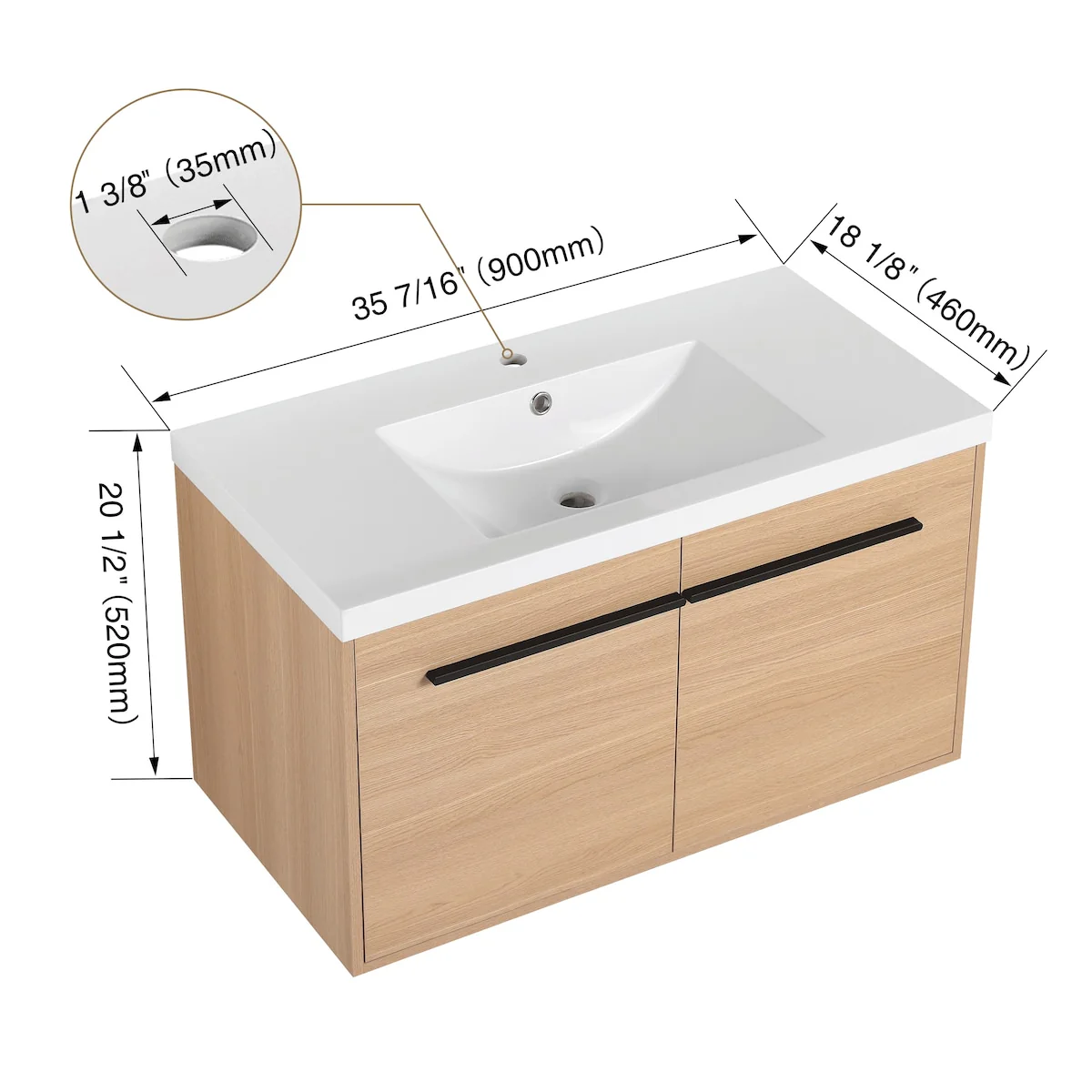 Bathroom Vanity with Resin Countertop Sink & 2 Doors