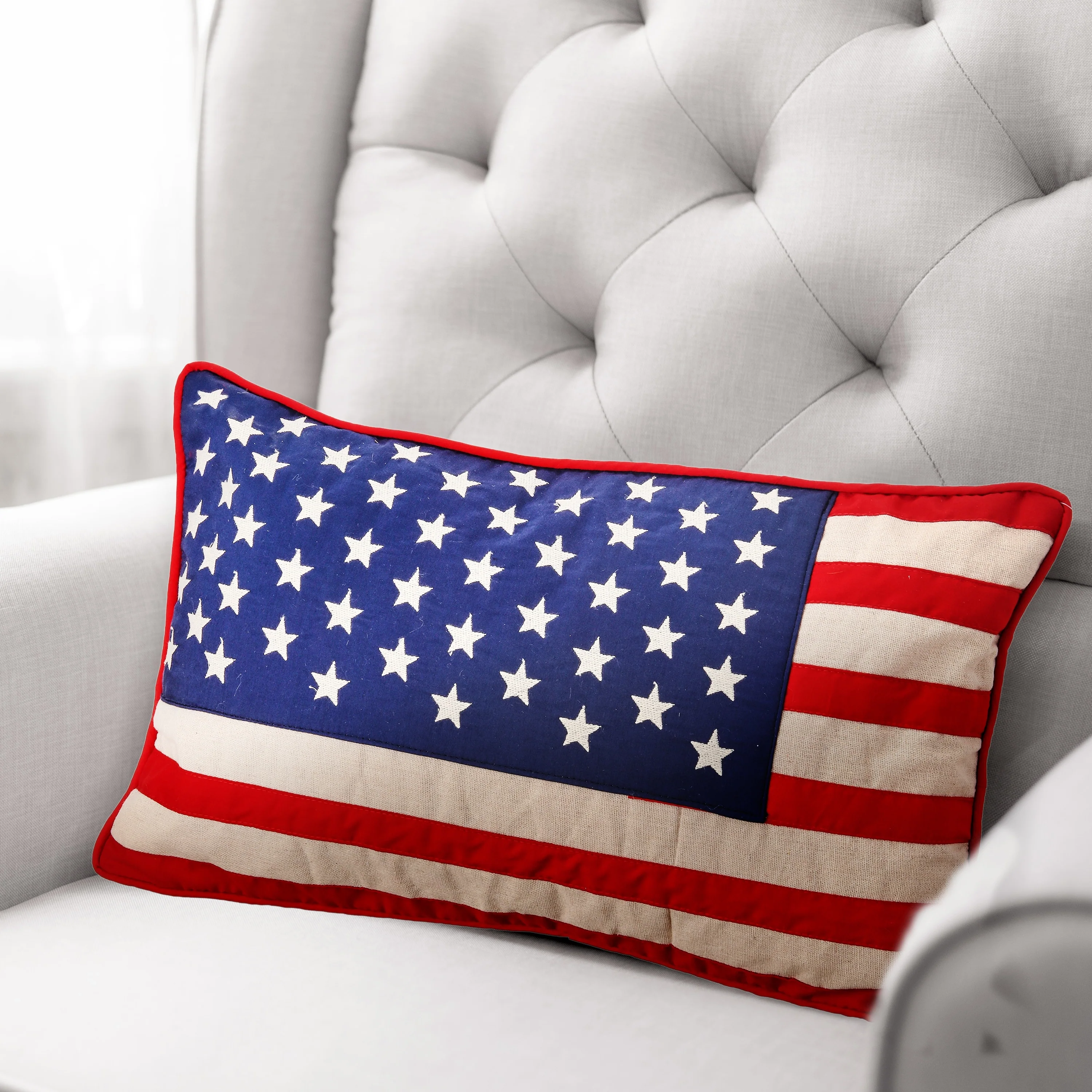 Fabric American Flag Lumbar Pillow 12x22
