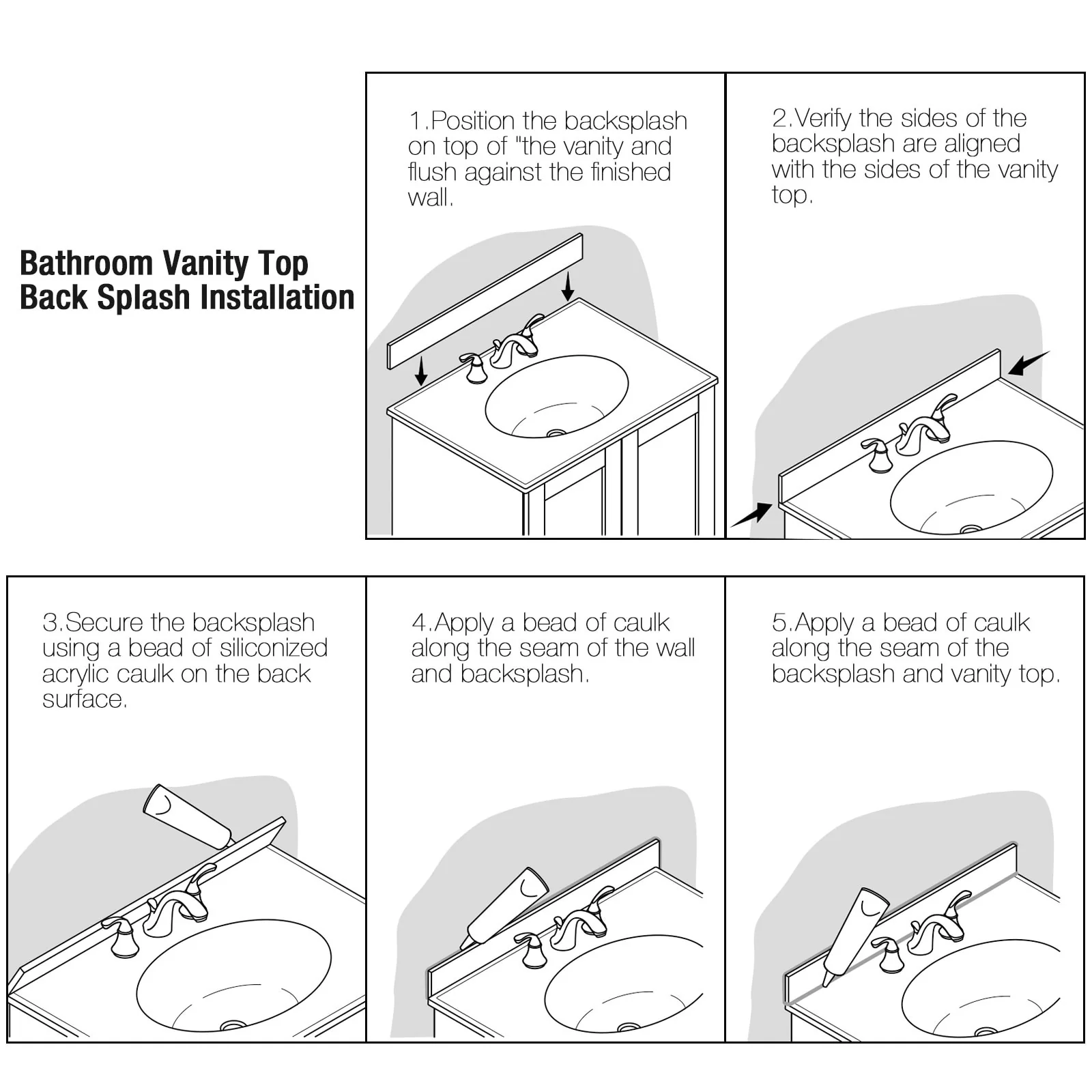 PROOX Cultured Marble Bathroom Vanity Top Backsplash Sidesplash