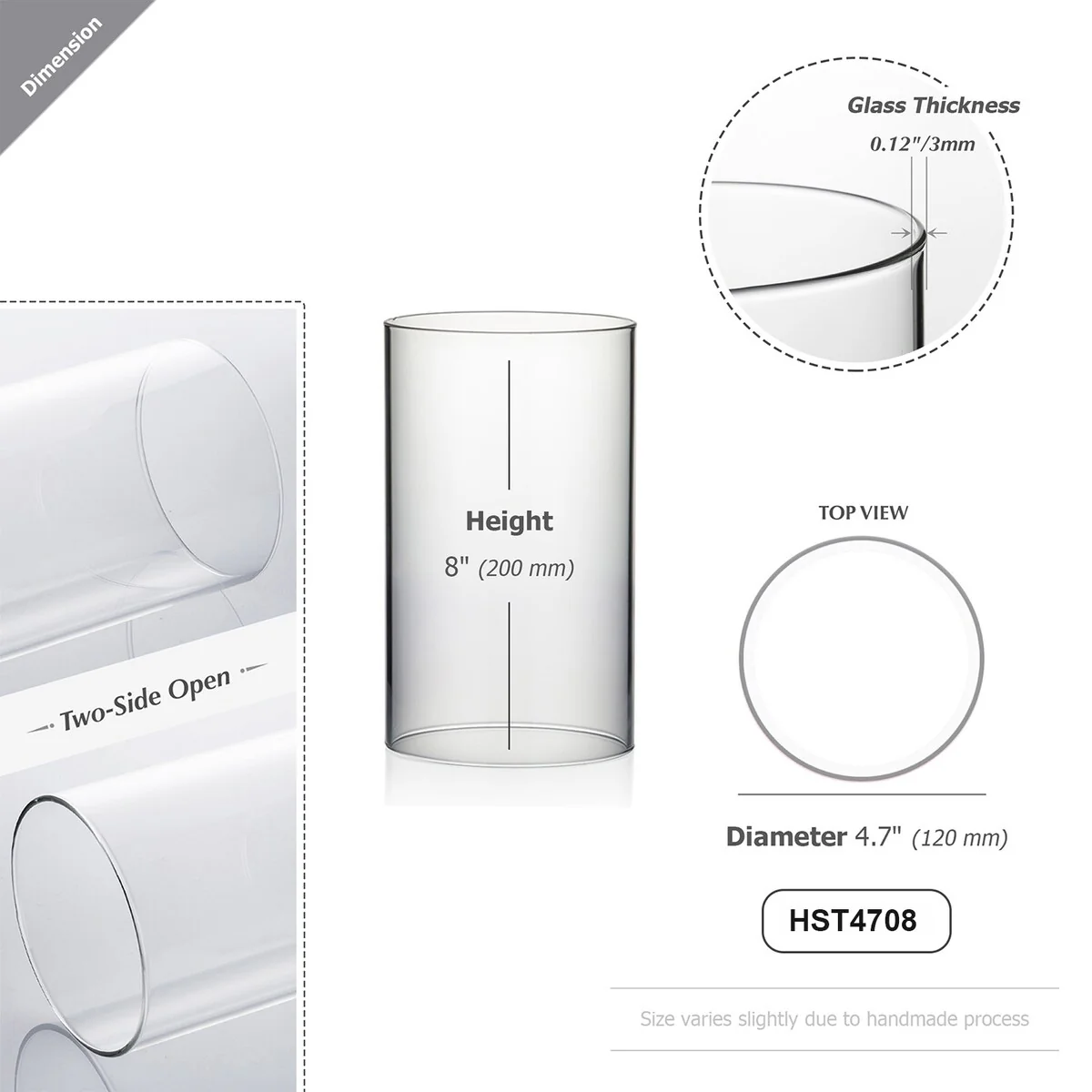 Clear Glass Cylinder Hurricane Chimney Tube, Candle Cover - 1 Piece