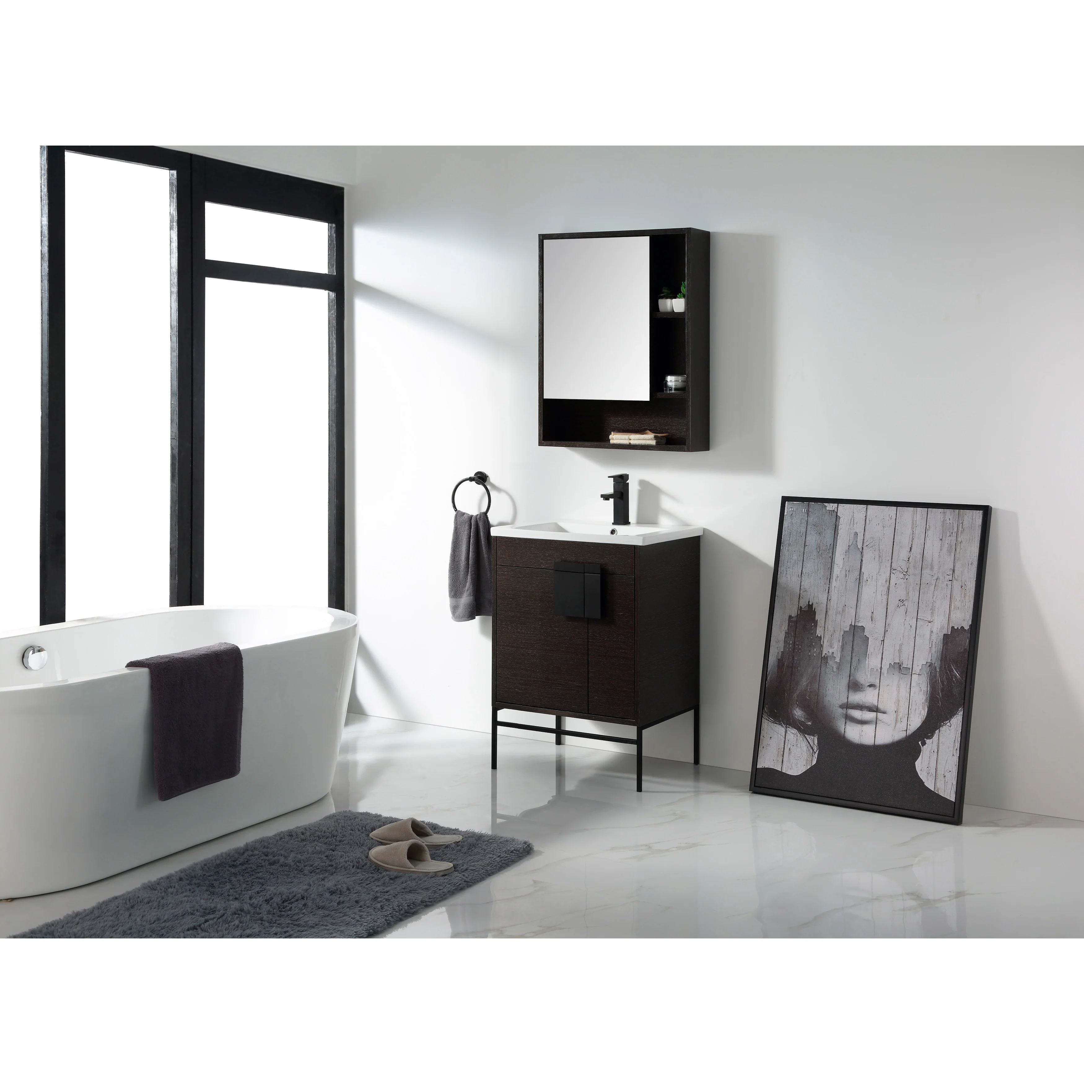 24-inch Modern Bathroom Vanity Set w/ Vitreous China Sink Top