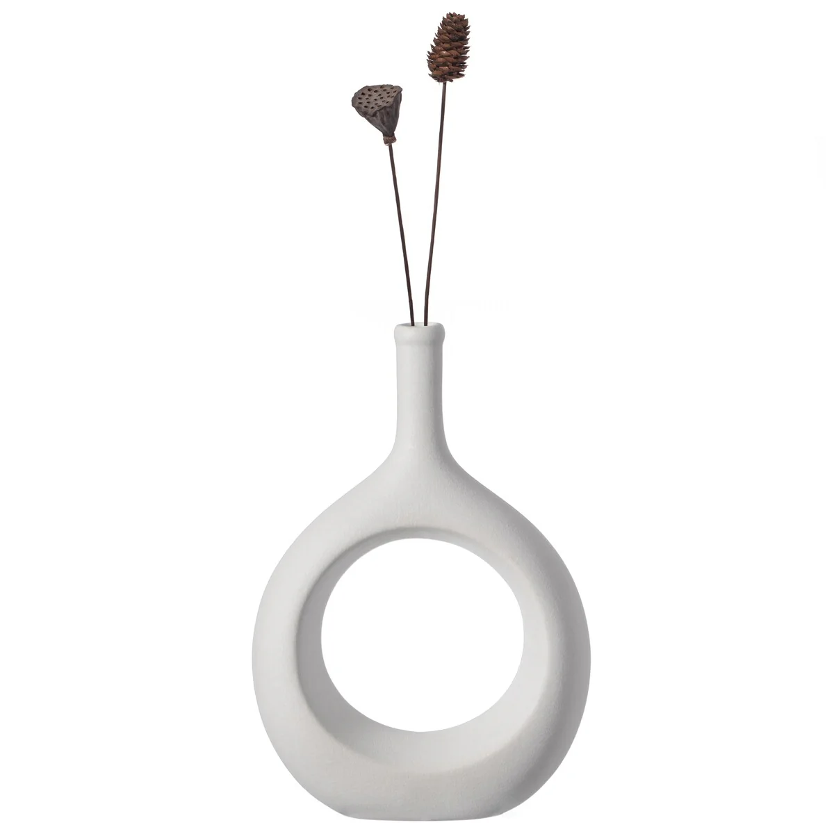 Contemporary White Ceramic Unique Shaped Flower Table Vase Centerpiece