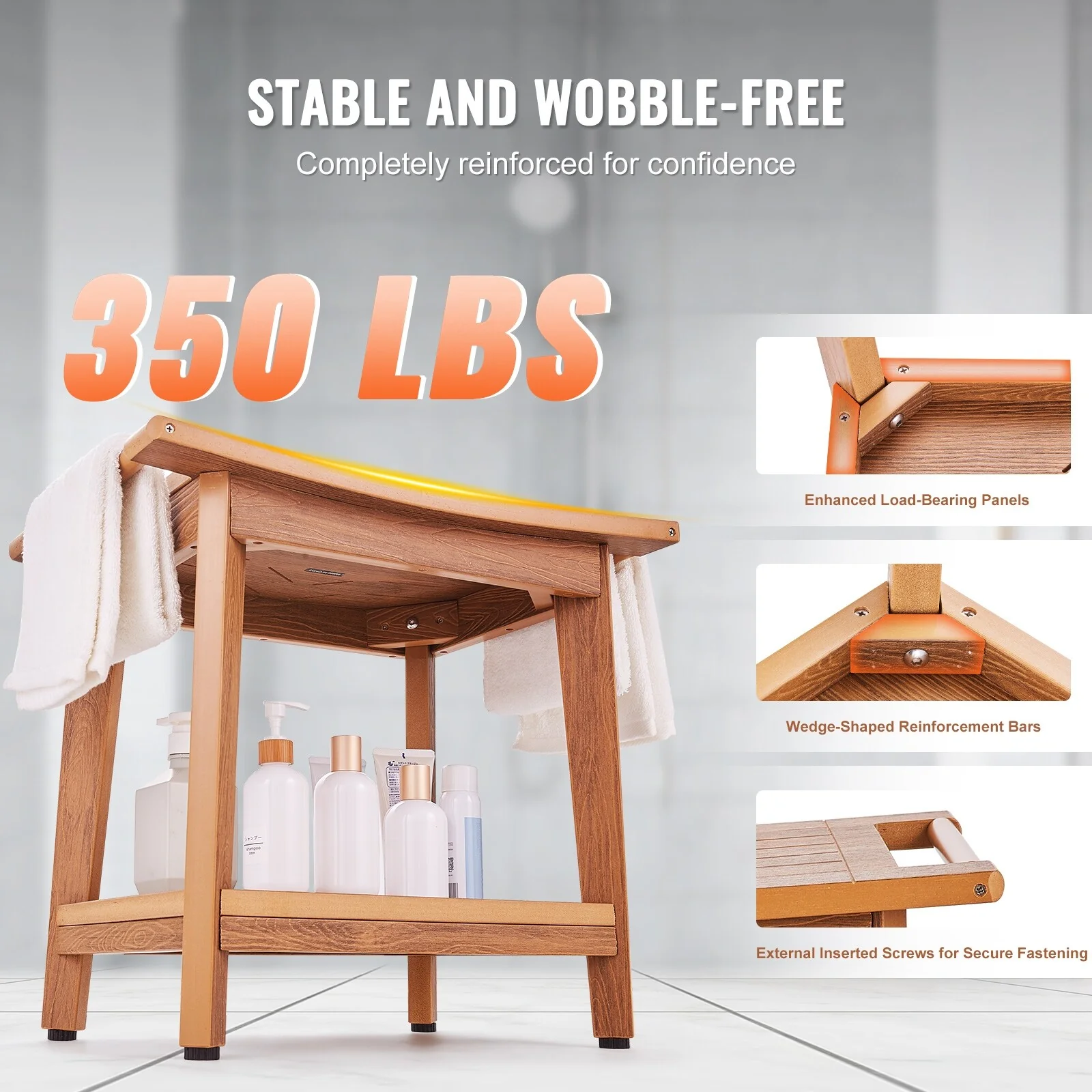 Shower Bench Waterproof Non-Slip Shower Chair Seat, for Bathroom Living Room Bedroom