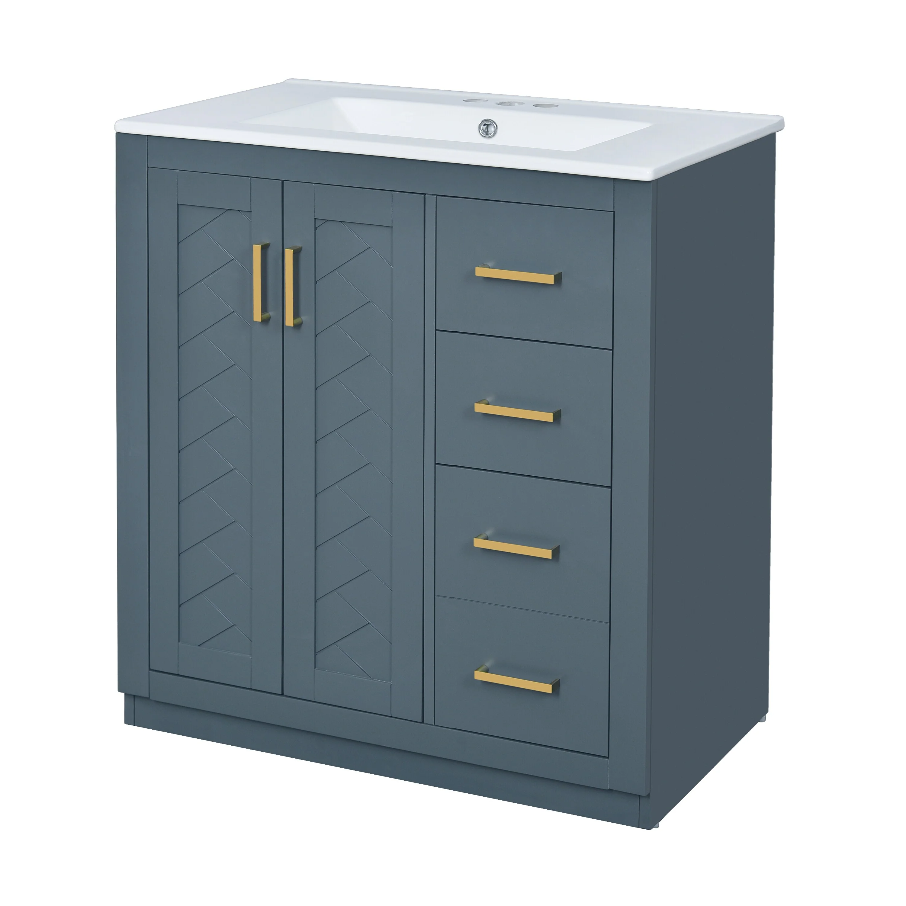30'' Bathroom Vanity with Ceramic Sink Combo, Bathroom Storage Cabinet Vanity Set with 3 Drawers& Soft Closing Doors