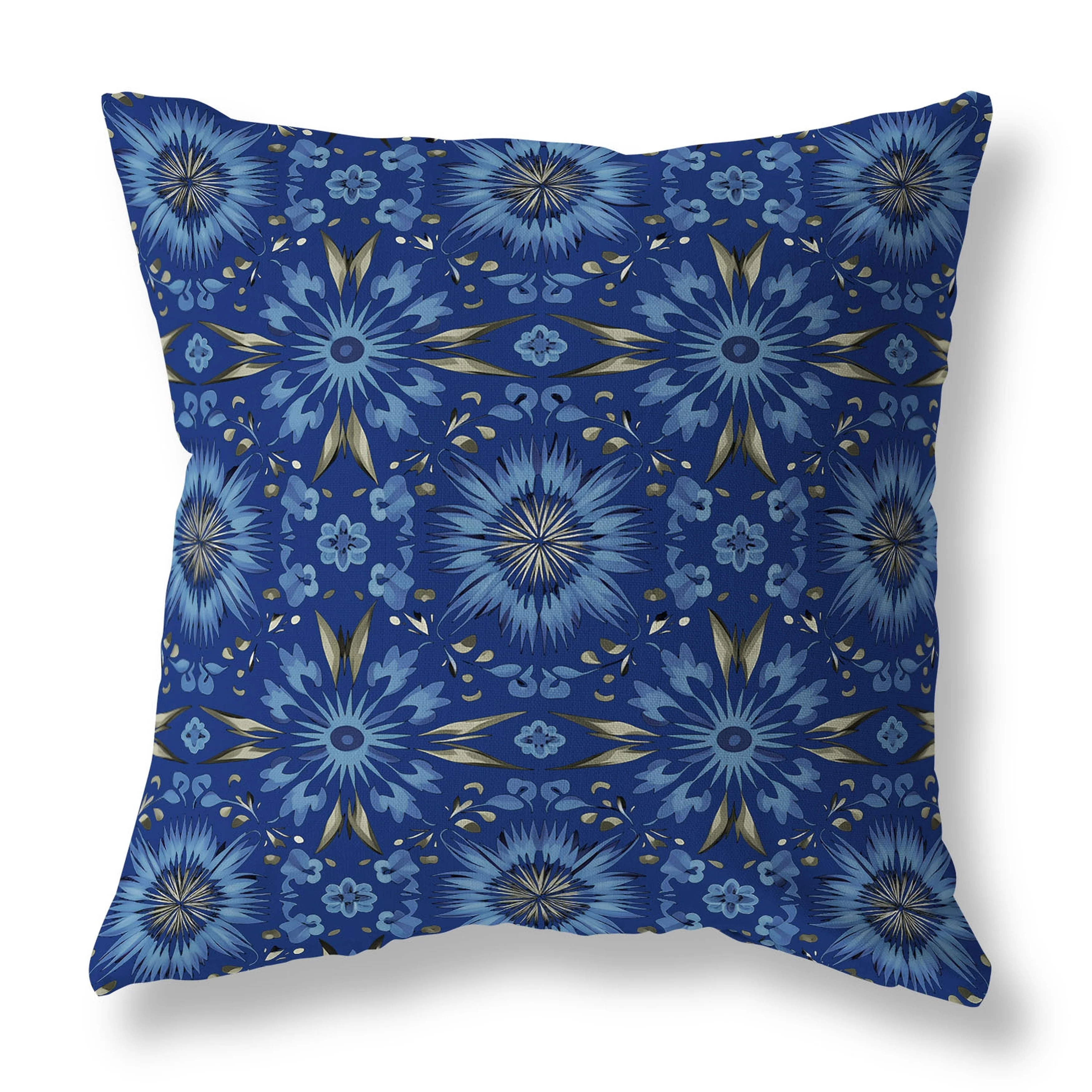 Blue And Grey Batik Bliss Indoor/Outdoor Throw Pillow
