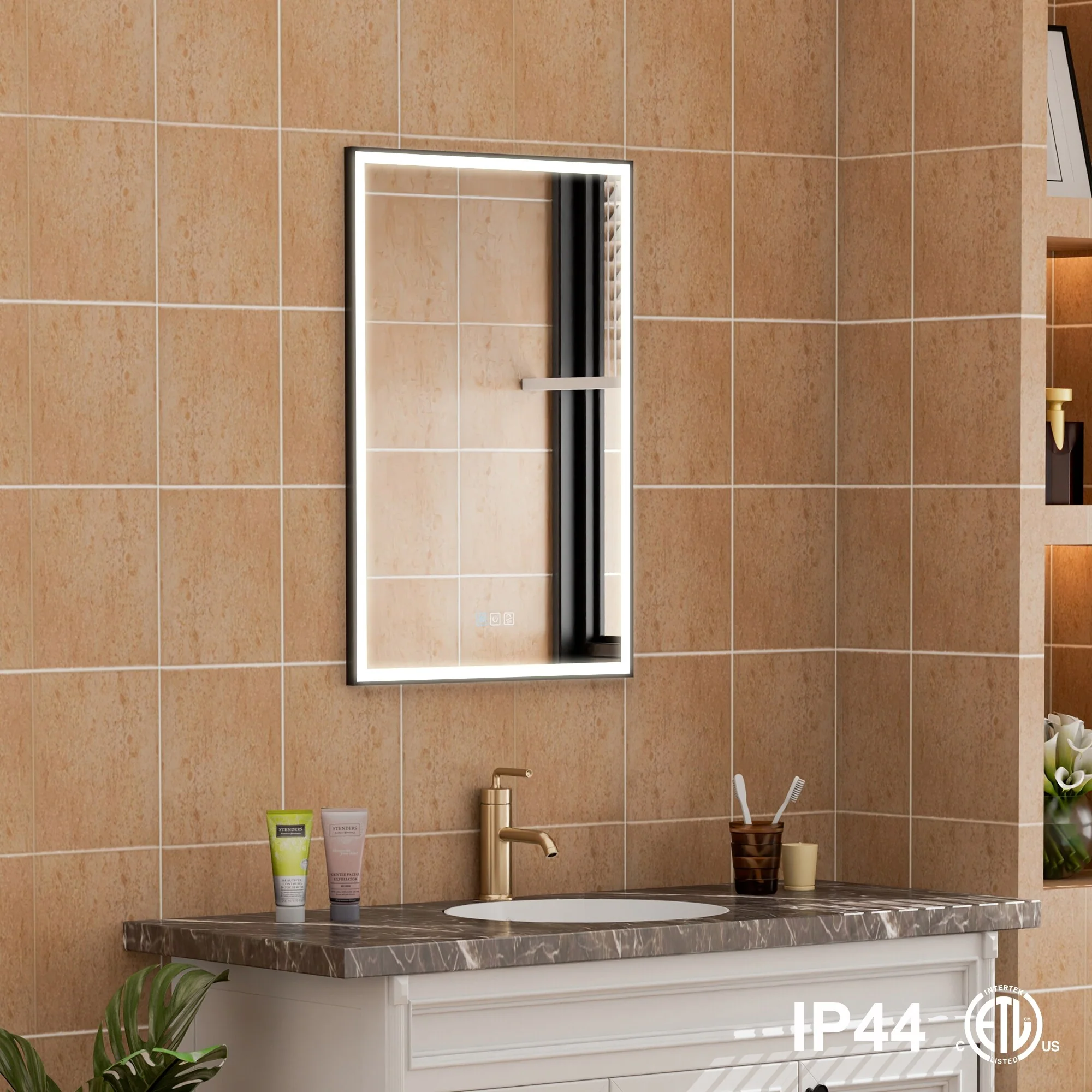 30'' H Recessed Or Surface Wall Mounted LED Mirror Cabinet With Mirror And Adjustable Shelves,Black Frame