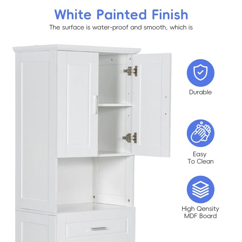 Tall Bathroom Cabinet with Laundry Basket