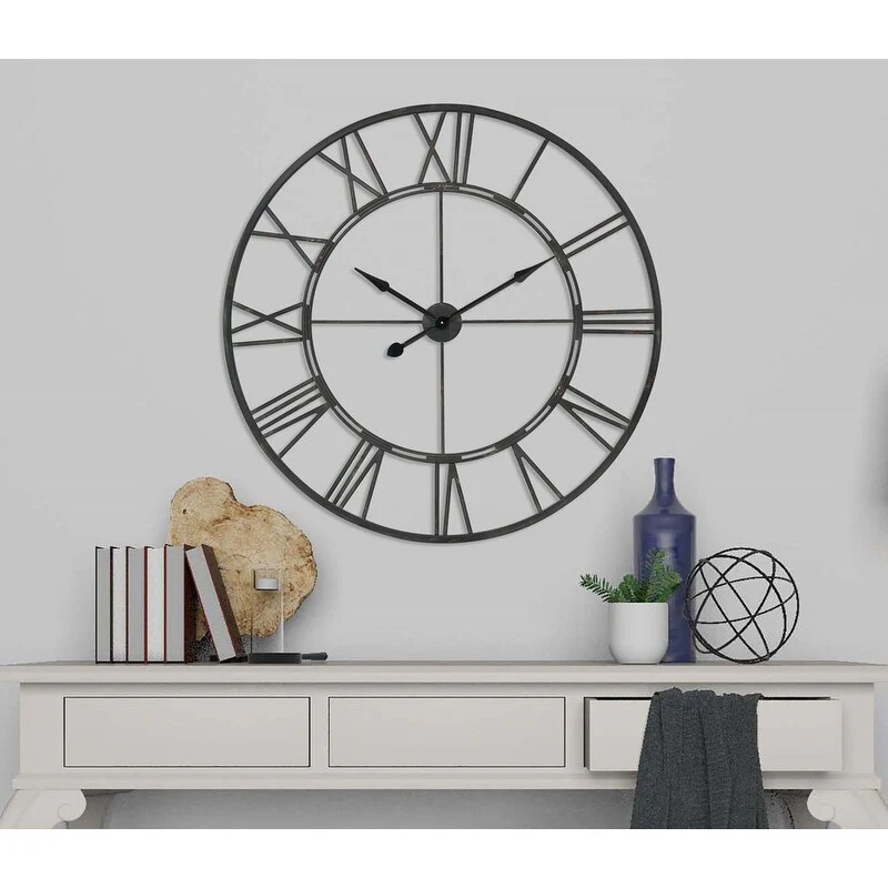 UTOPIA ALLEY Oversized Roman Round Wall Clock - Large Wall Clock, Roman Numeral Wall Clock, Decorative Wall Clock 43.5