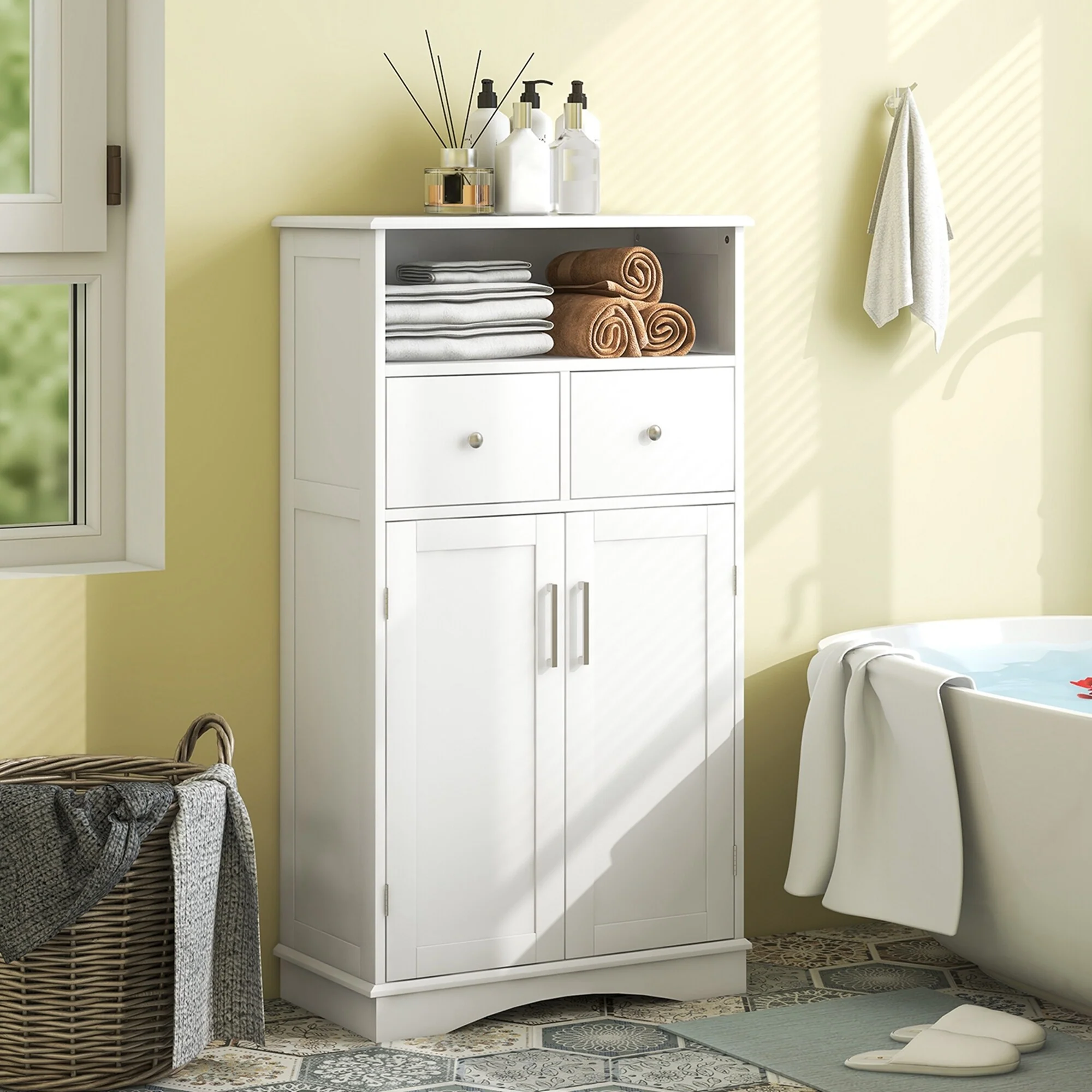 Costway Bathroom Floor Cabinet Freestanding Storage Cabinet with 2 - See Details