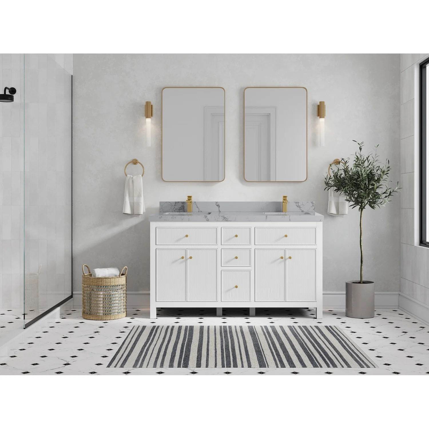 Willow Collections 60 in. W x 22 in D. Sonoma Free Standing Reeded Double Sink Bathroom Vanity with Countertop