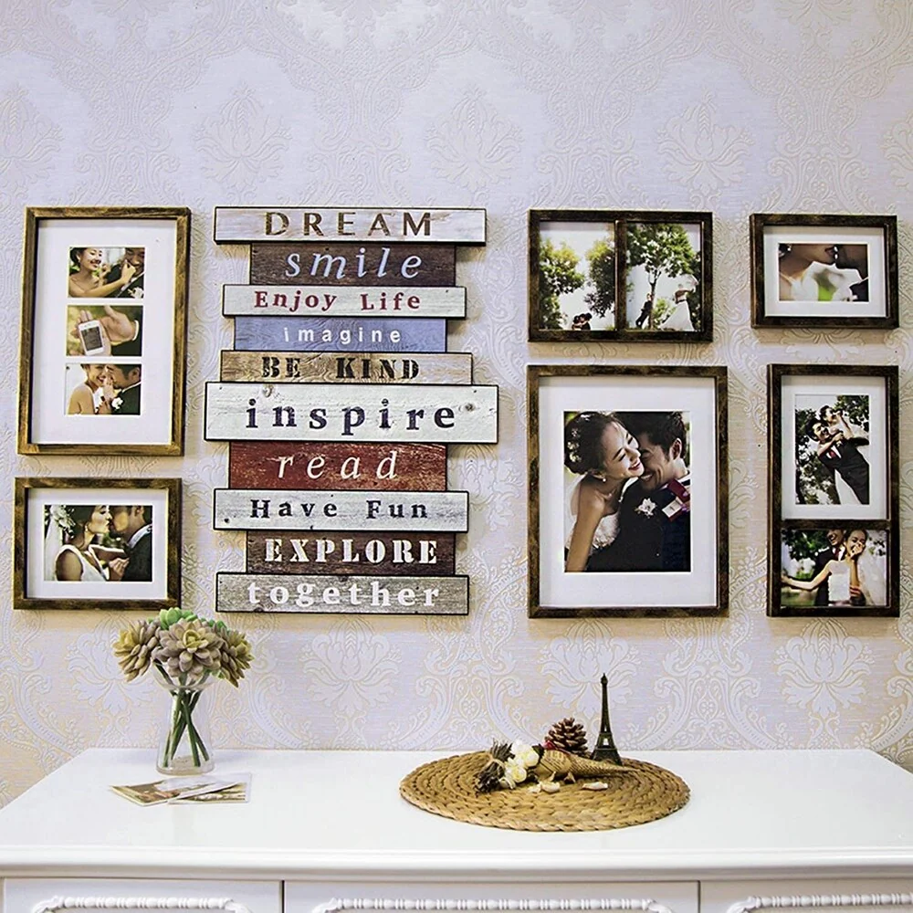 Jerry & Maggie - Luxury 7 Piece of | Photo Frame | Wall Decor Bar - Wall Decor Combination - Gold Black PVC Picture Large Frame