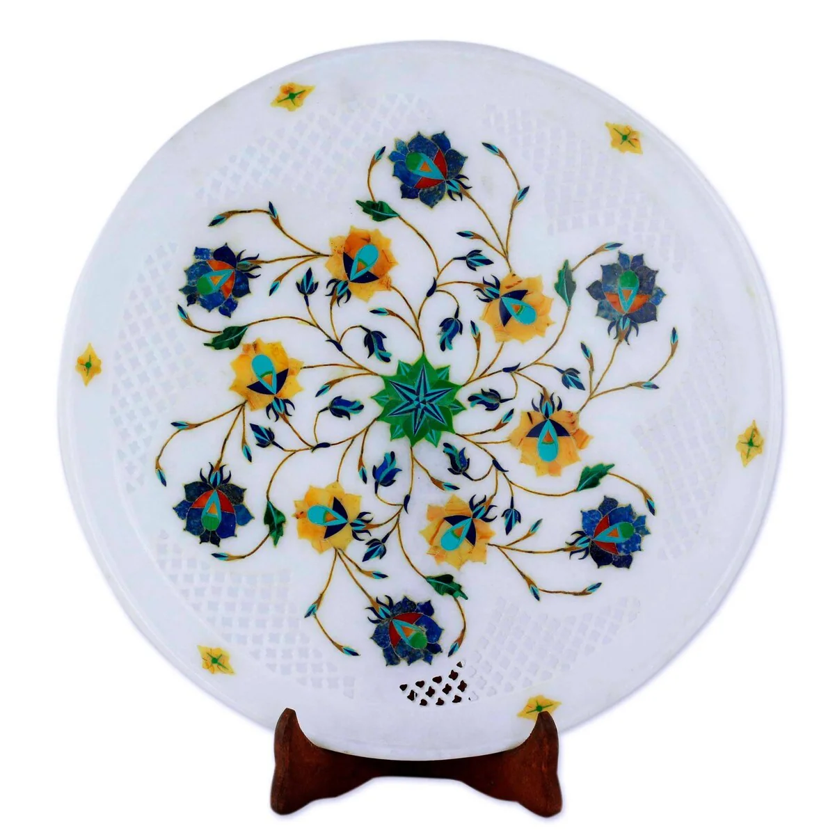 Handmade Natural Harmony Marble inlay decorative plate (India)