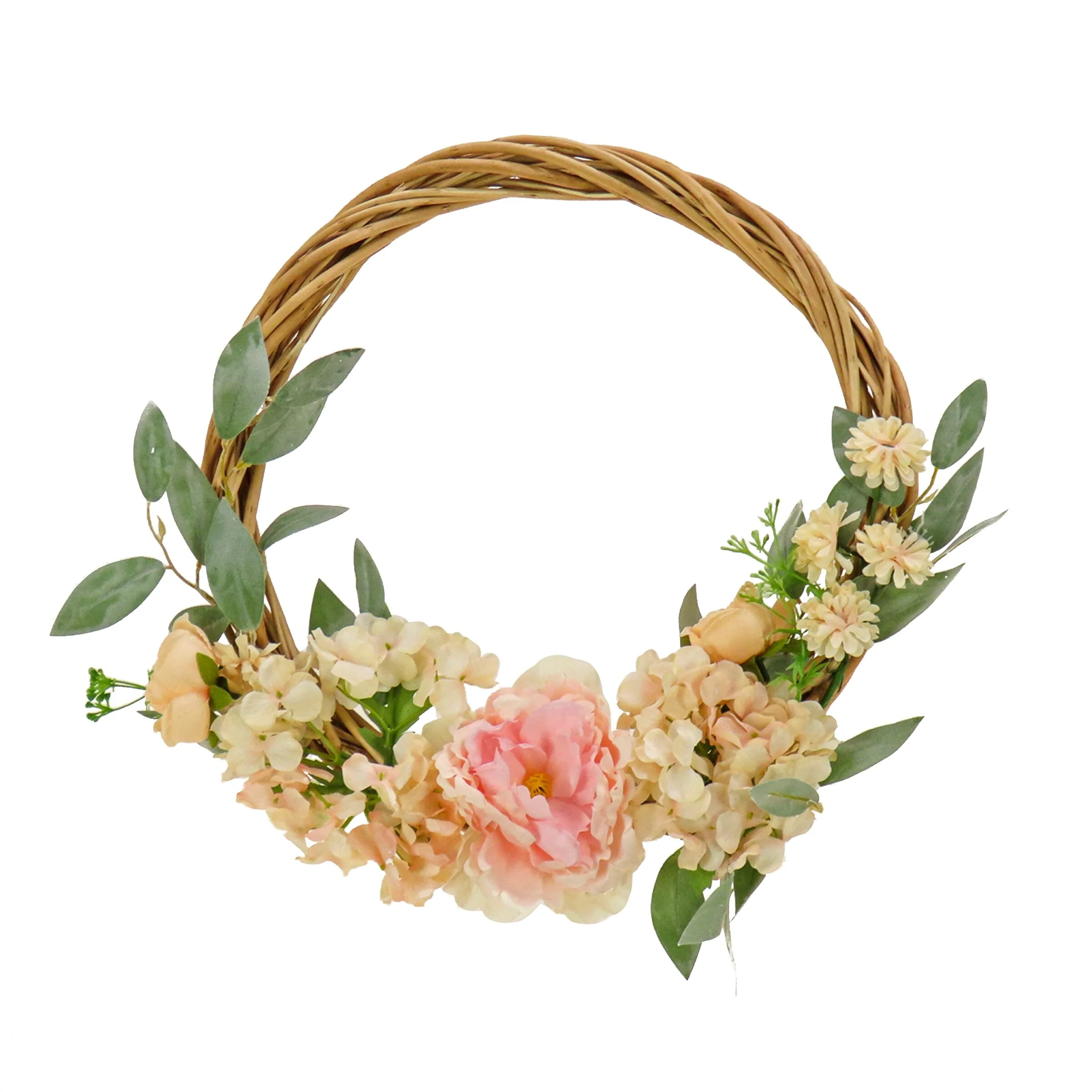 National Tree Company 19 inch Artificial Spring Wreath with Wild Rose and Peony Flowers, Realistic Floral Decoration for