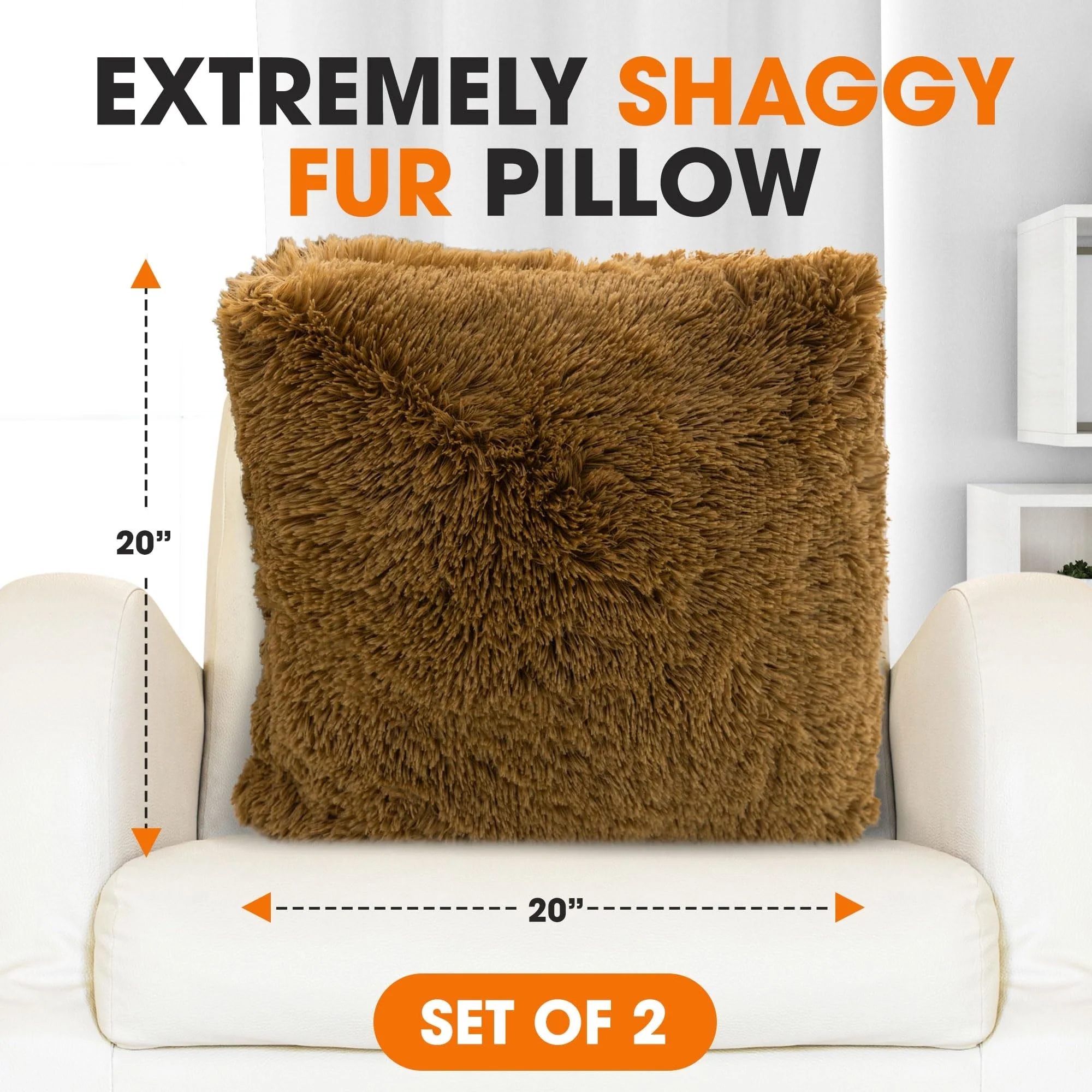 Cheer Collection Shaggy Long Hair Throw Pillows (Set of 2)