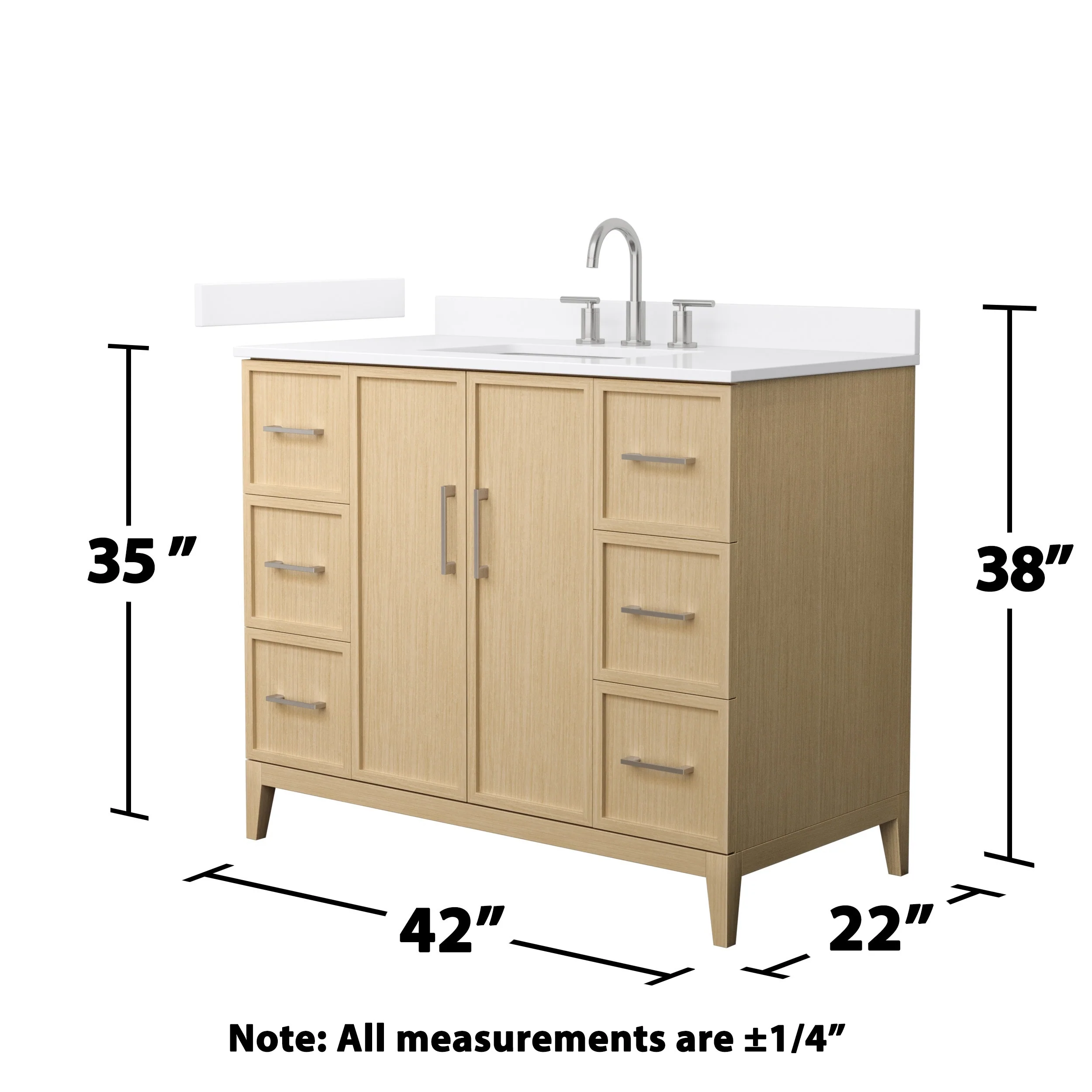 Elan 42-inch Single Vanity, 3 Hole Quartz Top
