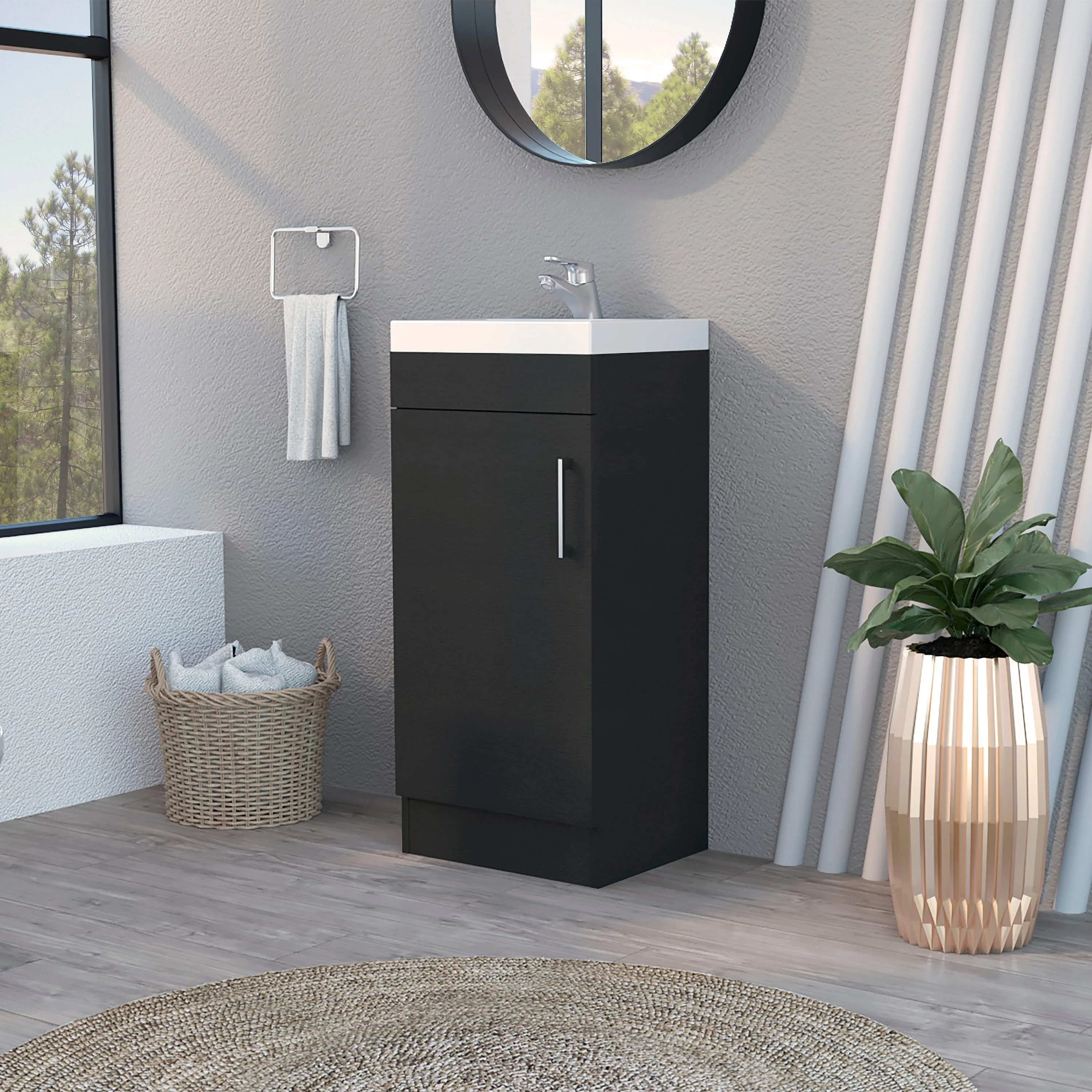 FM Furniture Toledo Single Door Bathroom Vanity Cabinet with Metal Handle and Sink Top
