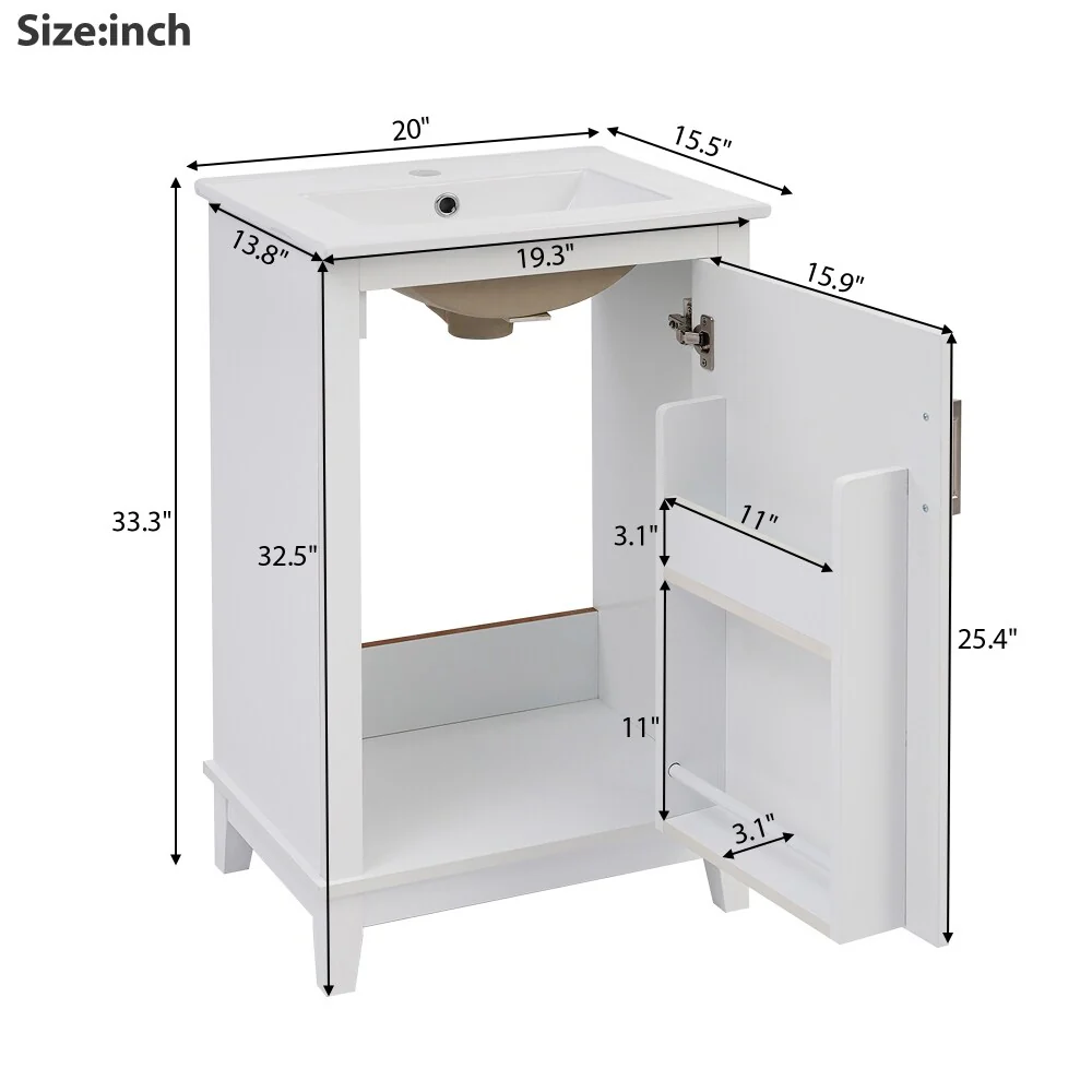 Modern 20 Inch Small Bathroom Vanity Cabinet with Ceramic Basin