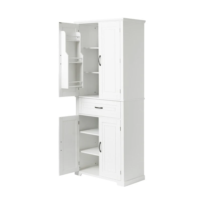 Bathroom Floor Cabinet, Freestanding Storage Cabinet with Doors and Drawer, Kitchen Cupboard with Adjustable Shelf