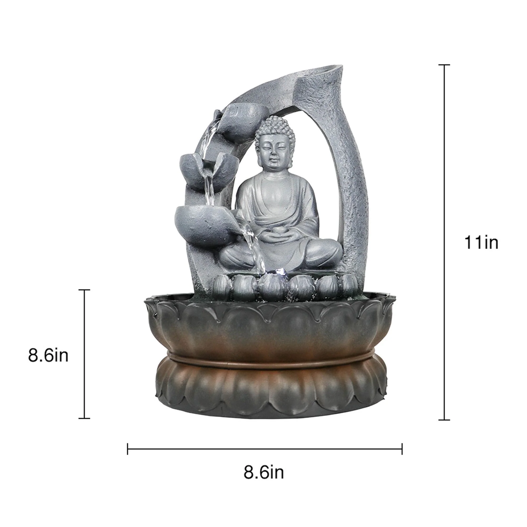 Tabletop Buddha Fountain with Light, Buddha Feature, 11-inch