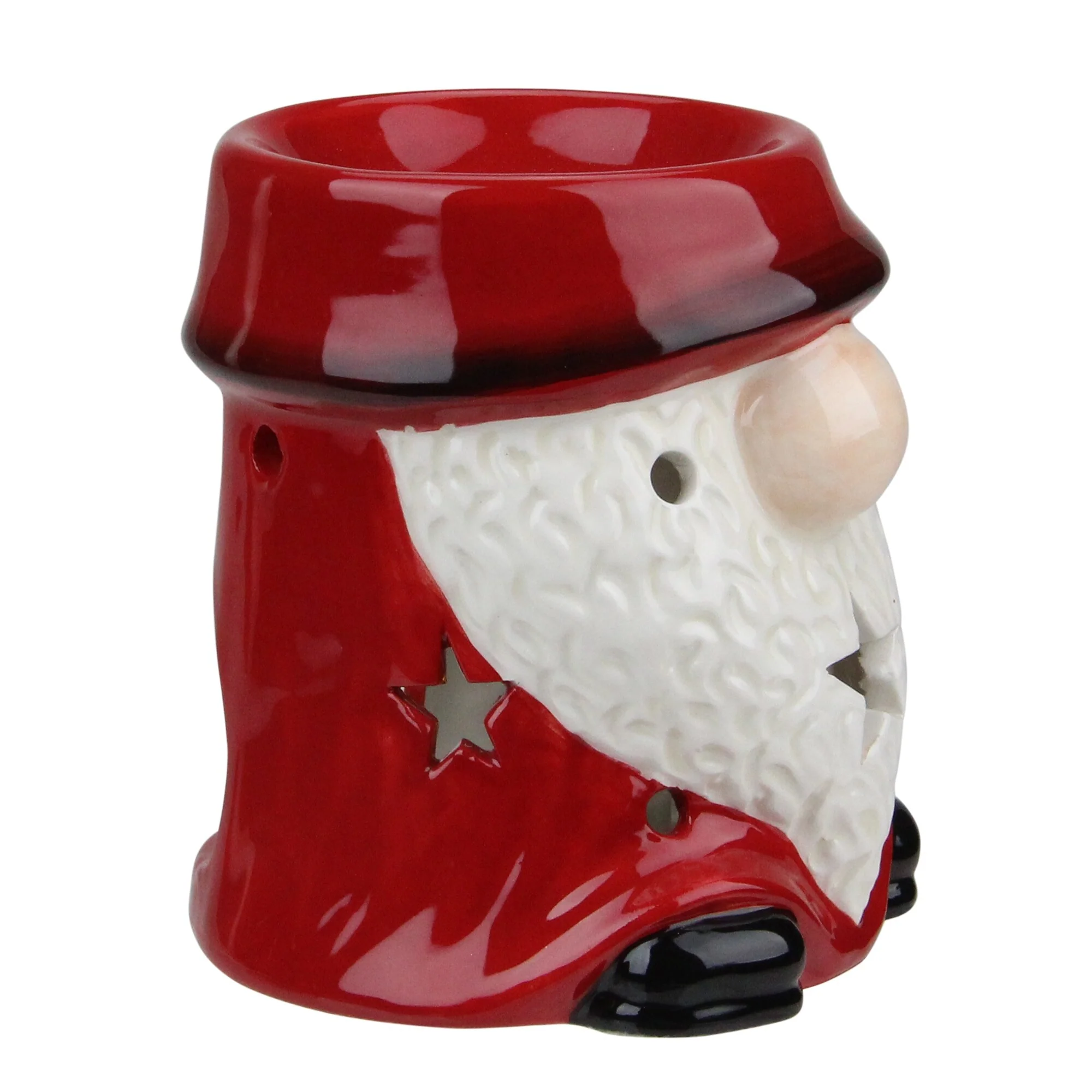 4.75 Red Ceramic Christmas Star Gnome Tealight Candle Holder - 4.75