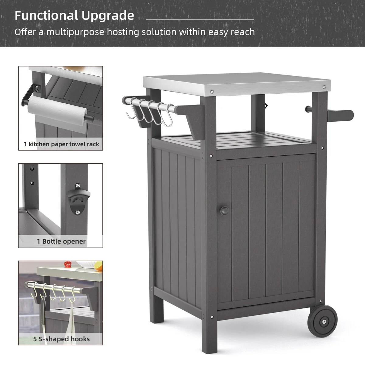 Outdoor Grilling Cart with Stainless Steel Countertop and Storage