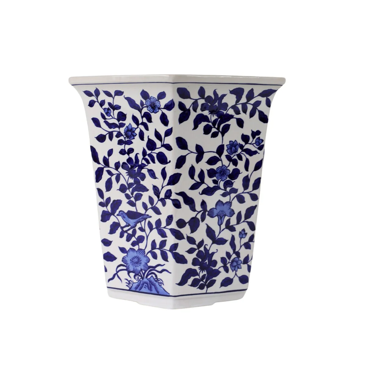 Euro Ceramica Blue and White Aviary Garden Planter