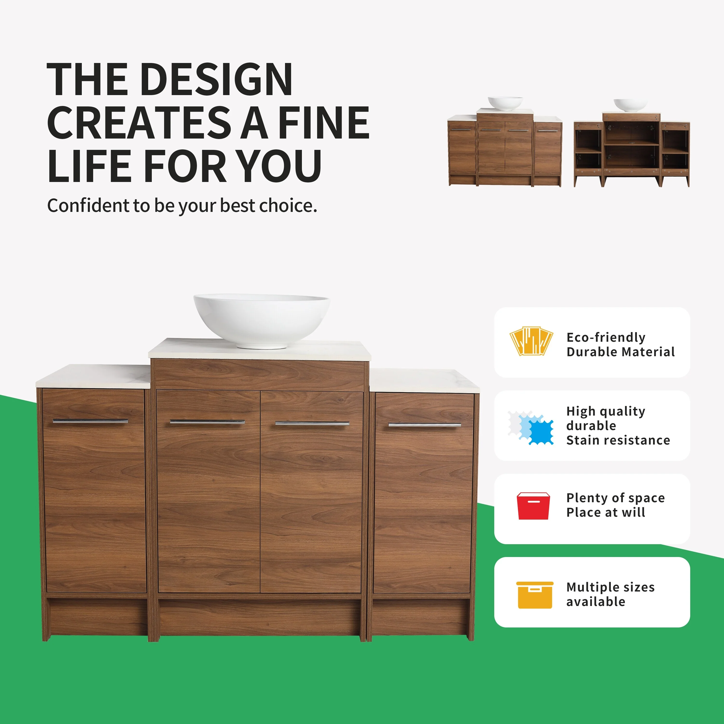 BNK 24/36/48/60 Inch Bathroom Vanity with Sink, Freestanding Bathroom Vanity with Soft Close Doors and Adjustable Shelf